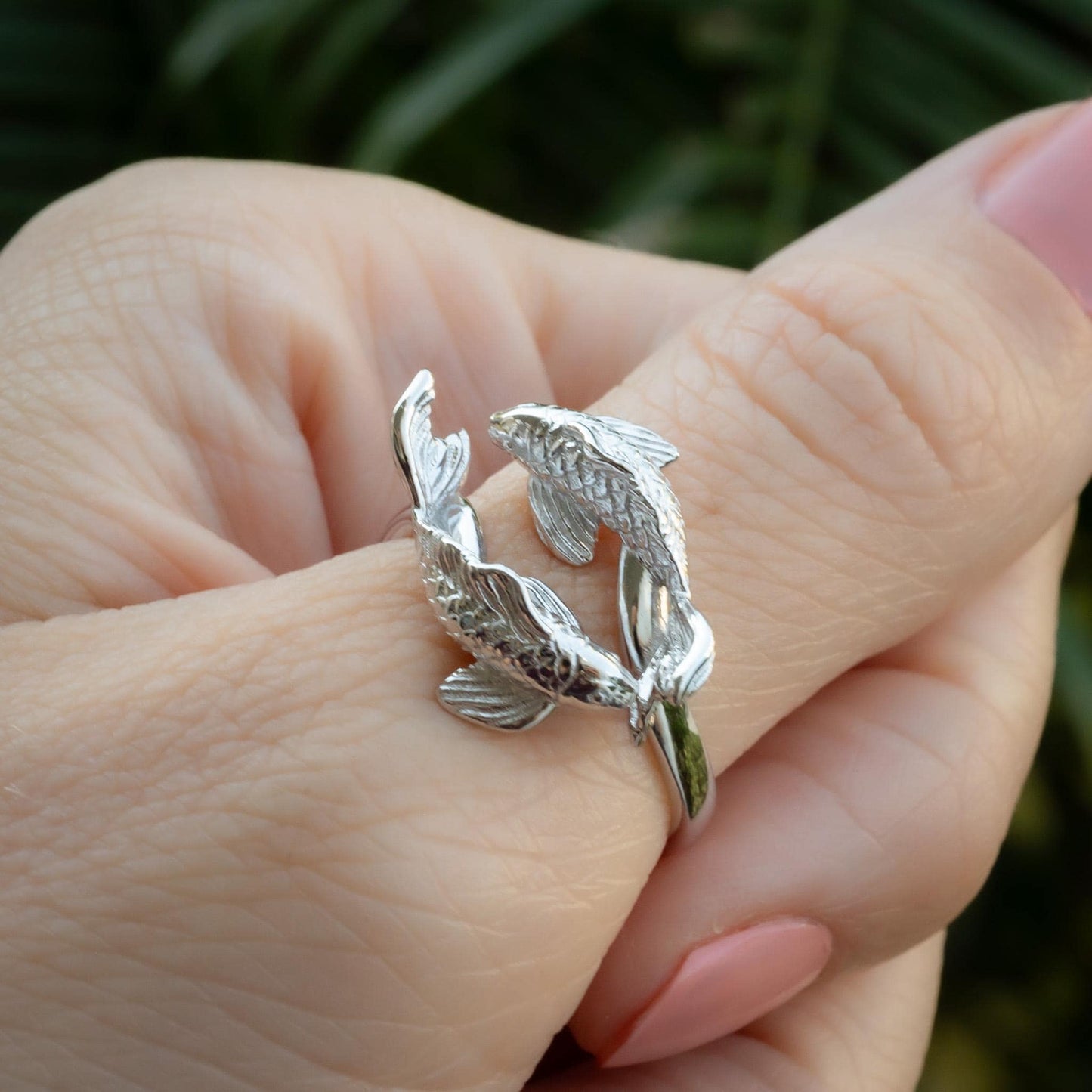 Koi Fish Ring: 3D Printed Sterling Silver Adjustable Band