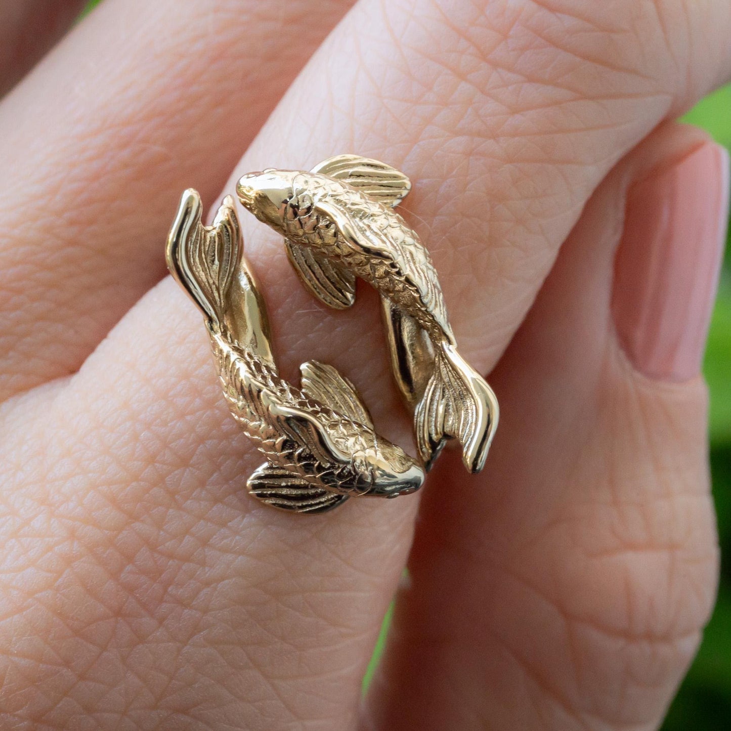 Koi Fish Ring: 3D Printed Sterling Silver Adjustable Band