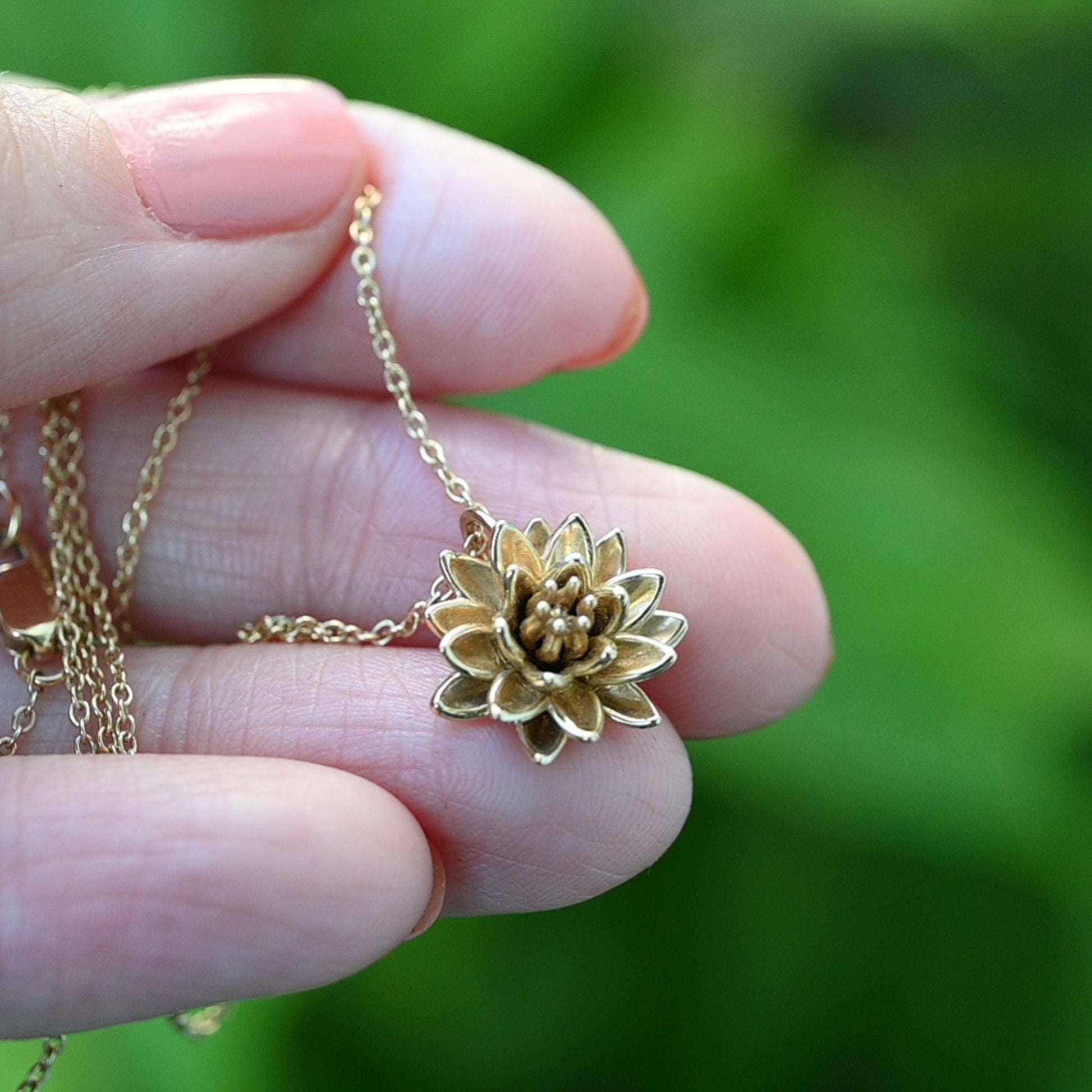 Solid 14K Gold Waterlily or lotus flower necklace