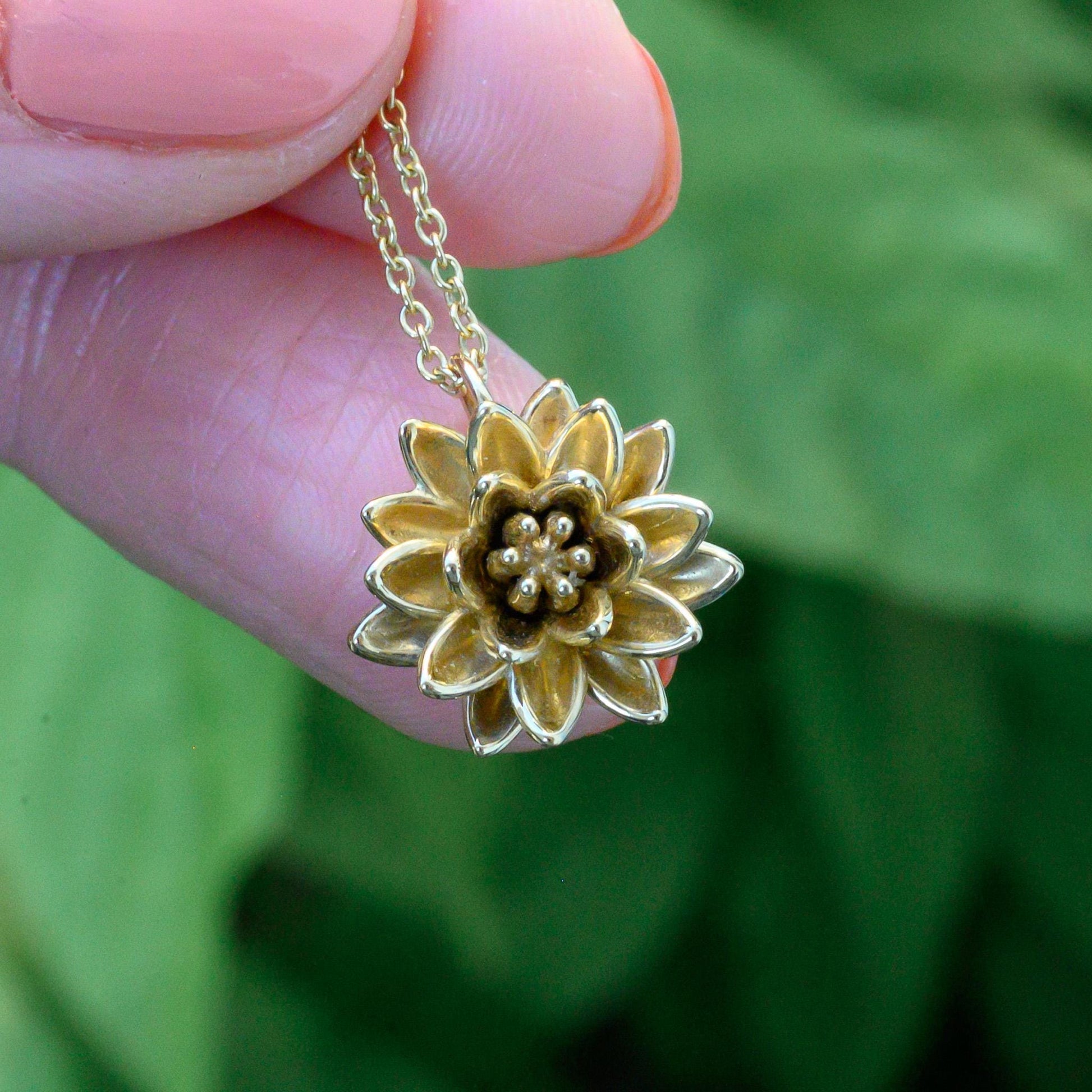 Solid 14K Gold Waterlily or lotus flower necklace