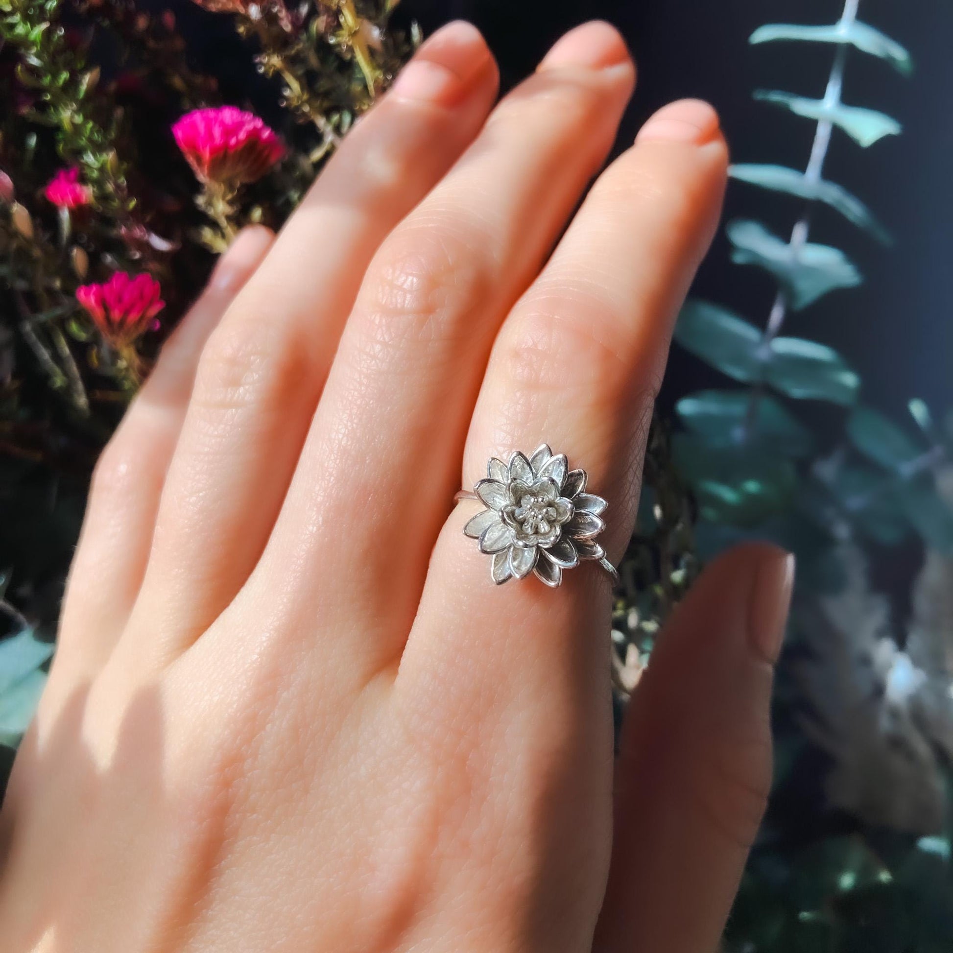 Water Lily Ring: Sterling Silver or Gold Plate