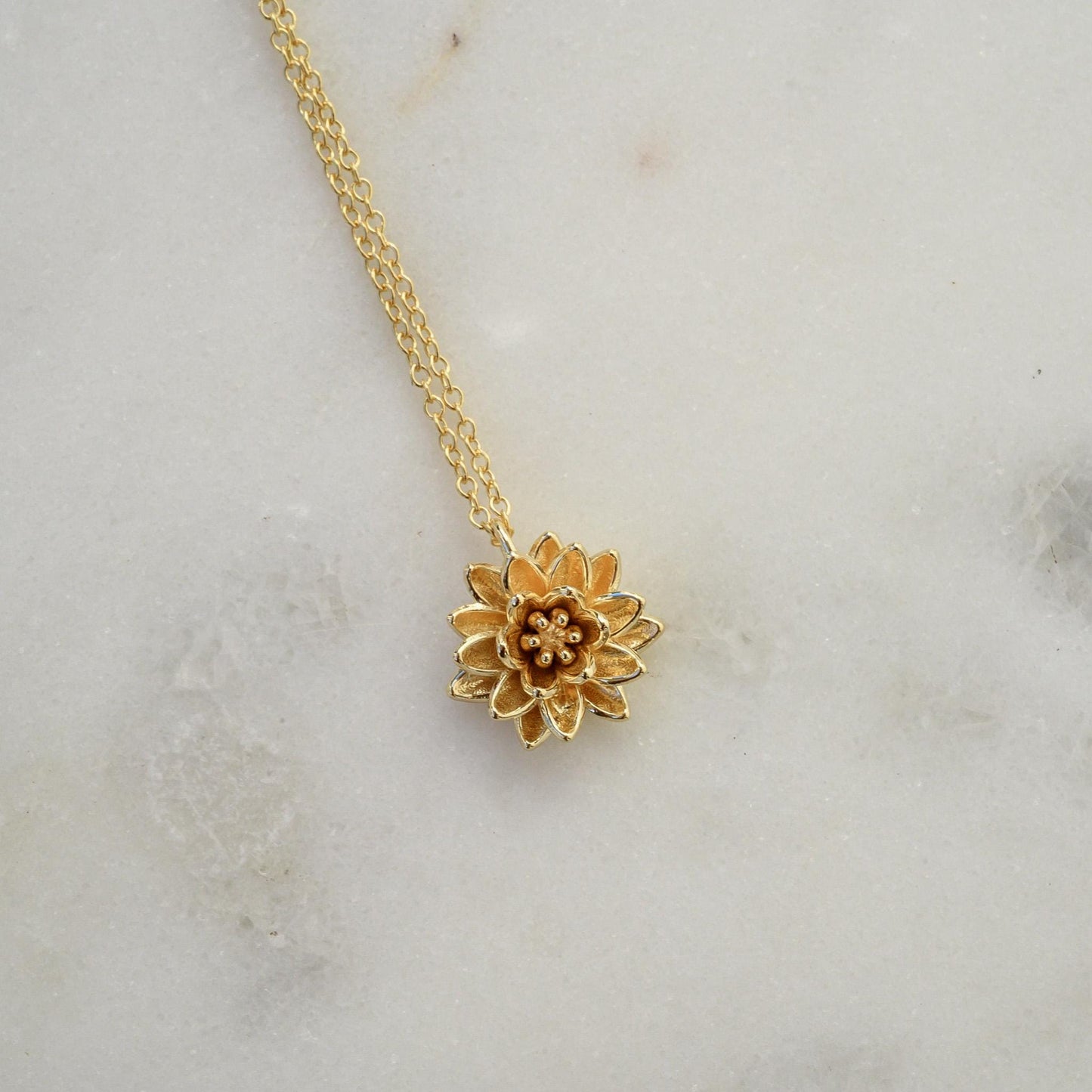 Lotus Pendant Necklace: Solid 14K Gold or Sterling Silver, Vermeil