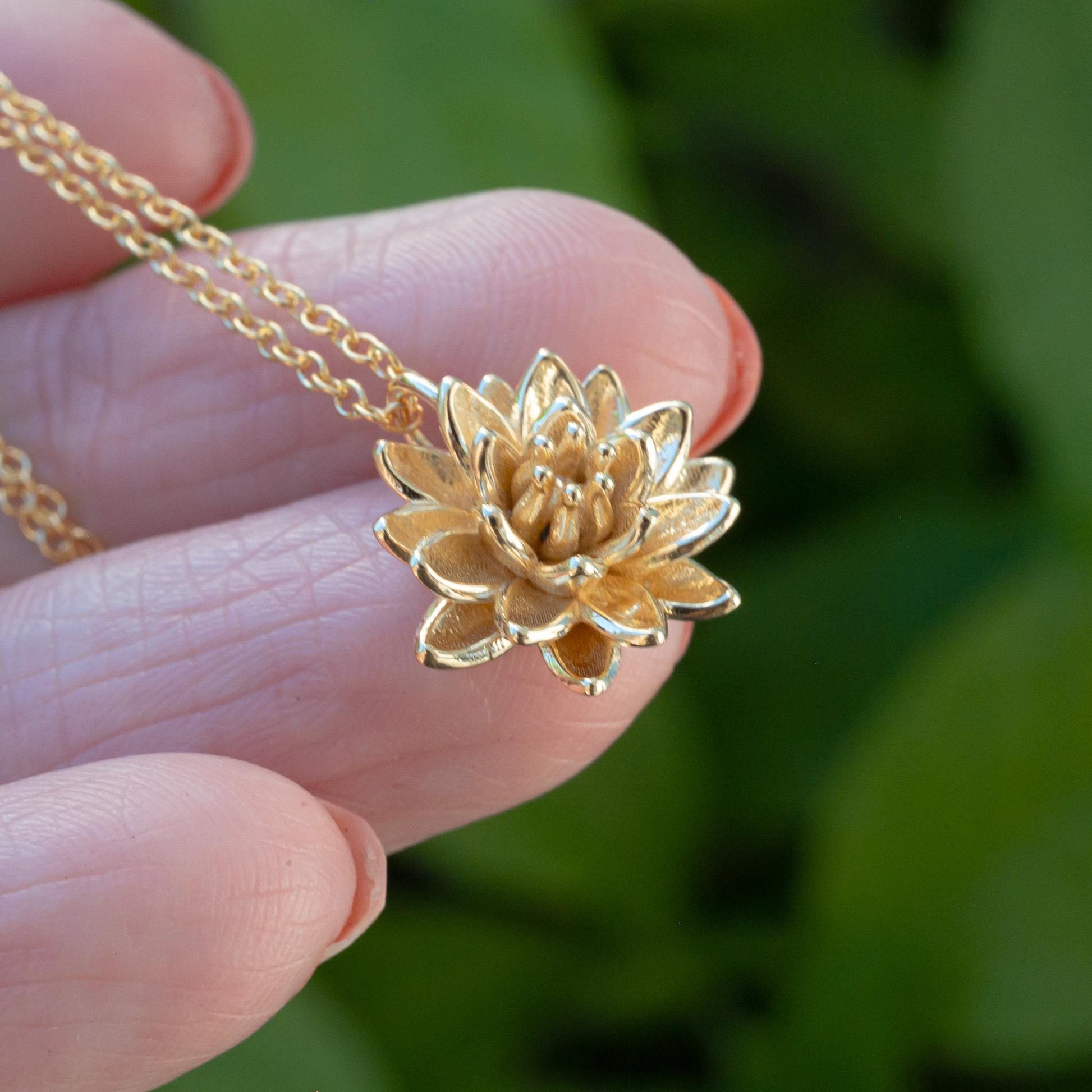 Lotus Pendant Necklace: Solid 14K Gold or Sterling Silver, Vermeil