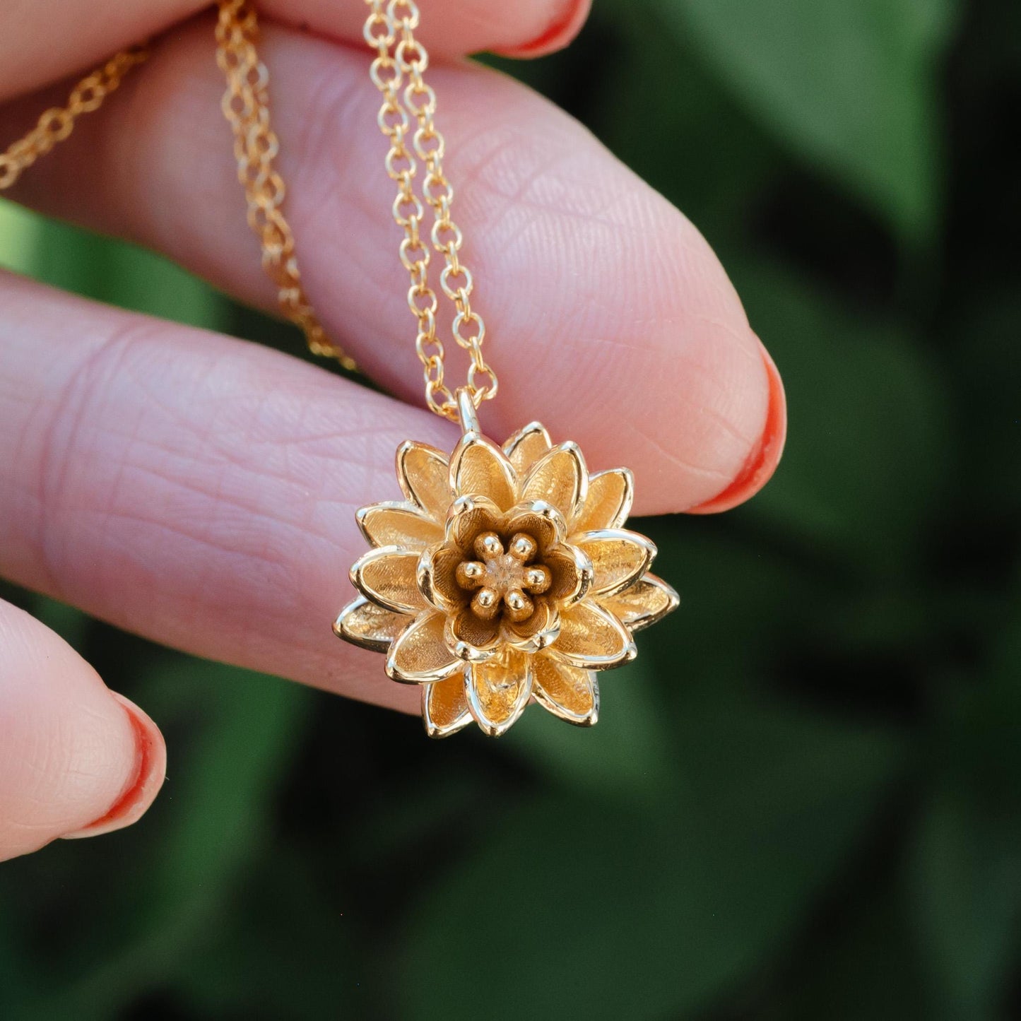 Lotus Pendant Necklace: Solid 14K Gold or Sterling Silver, Vermeil