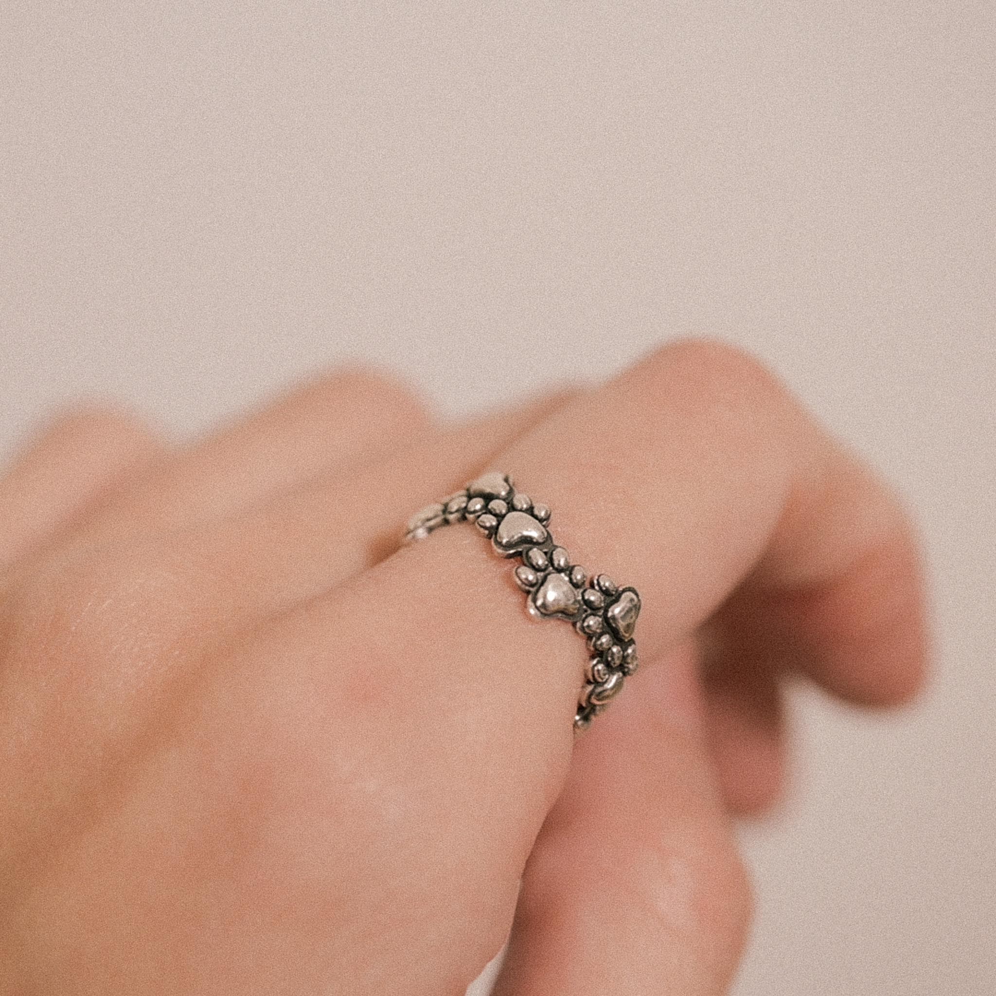 Antiqued Sterling Silver Pet Paw Ring - Stacking Ring Jewelry, Size 6