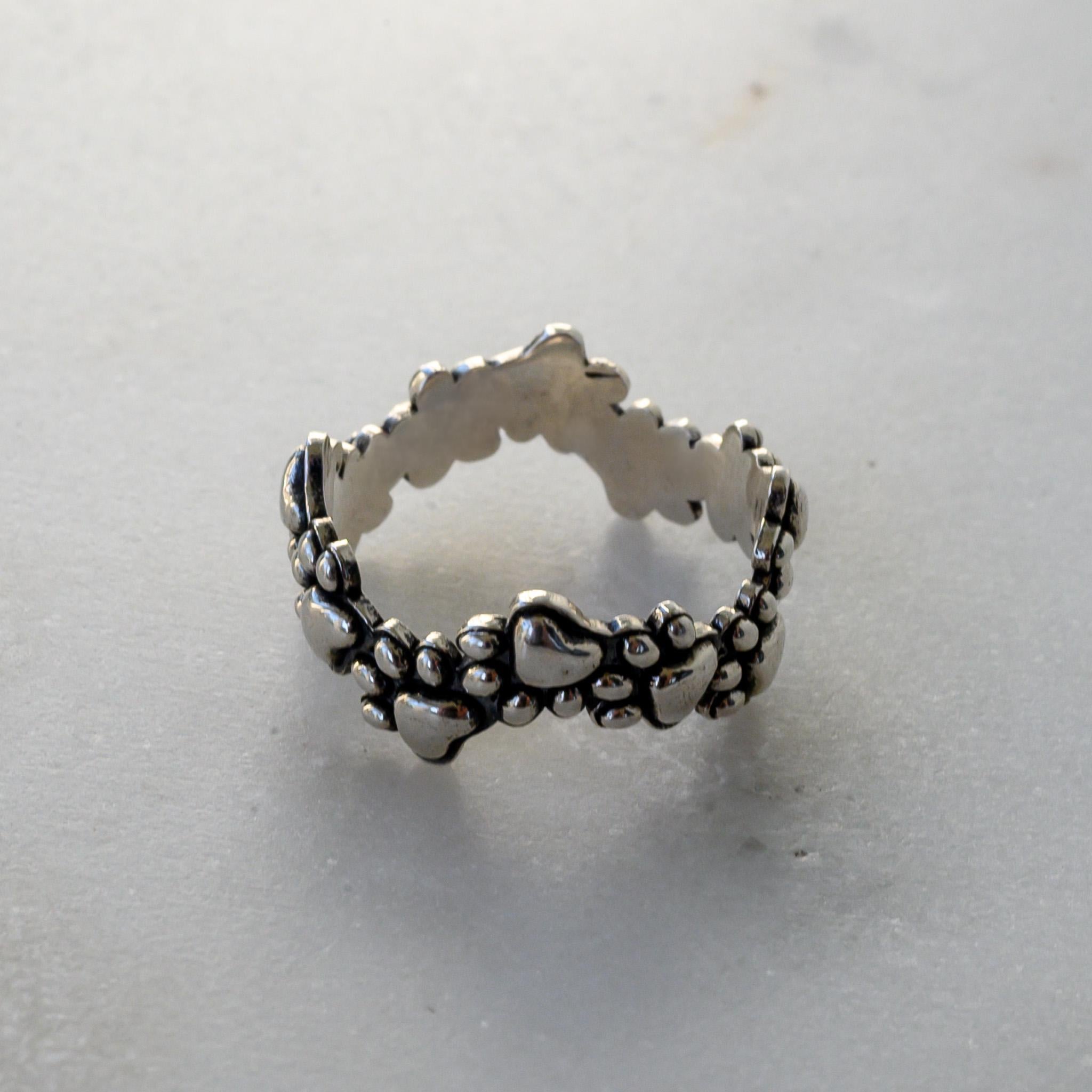 Antiqued Sterling Silver Pet Paw Ring - Stacking Ring Jewelry, Size 6