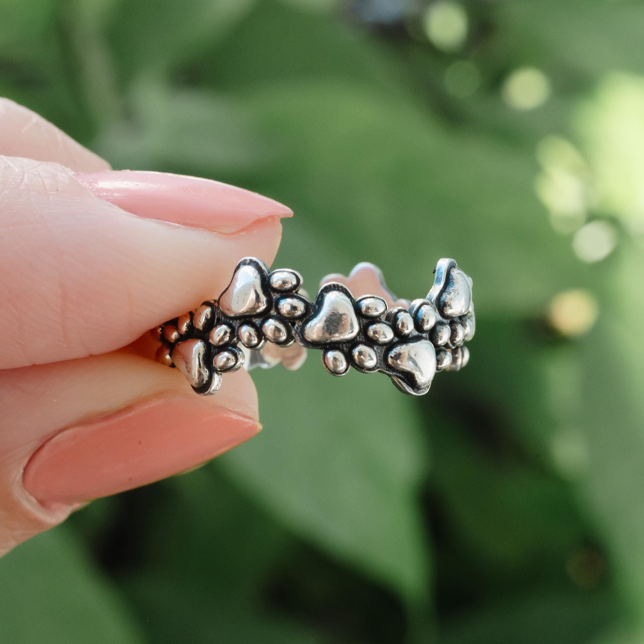 Antiqued Sterling Silver Pet Paw Ring - Stacking Ring Jewelry, Size 6