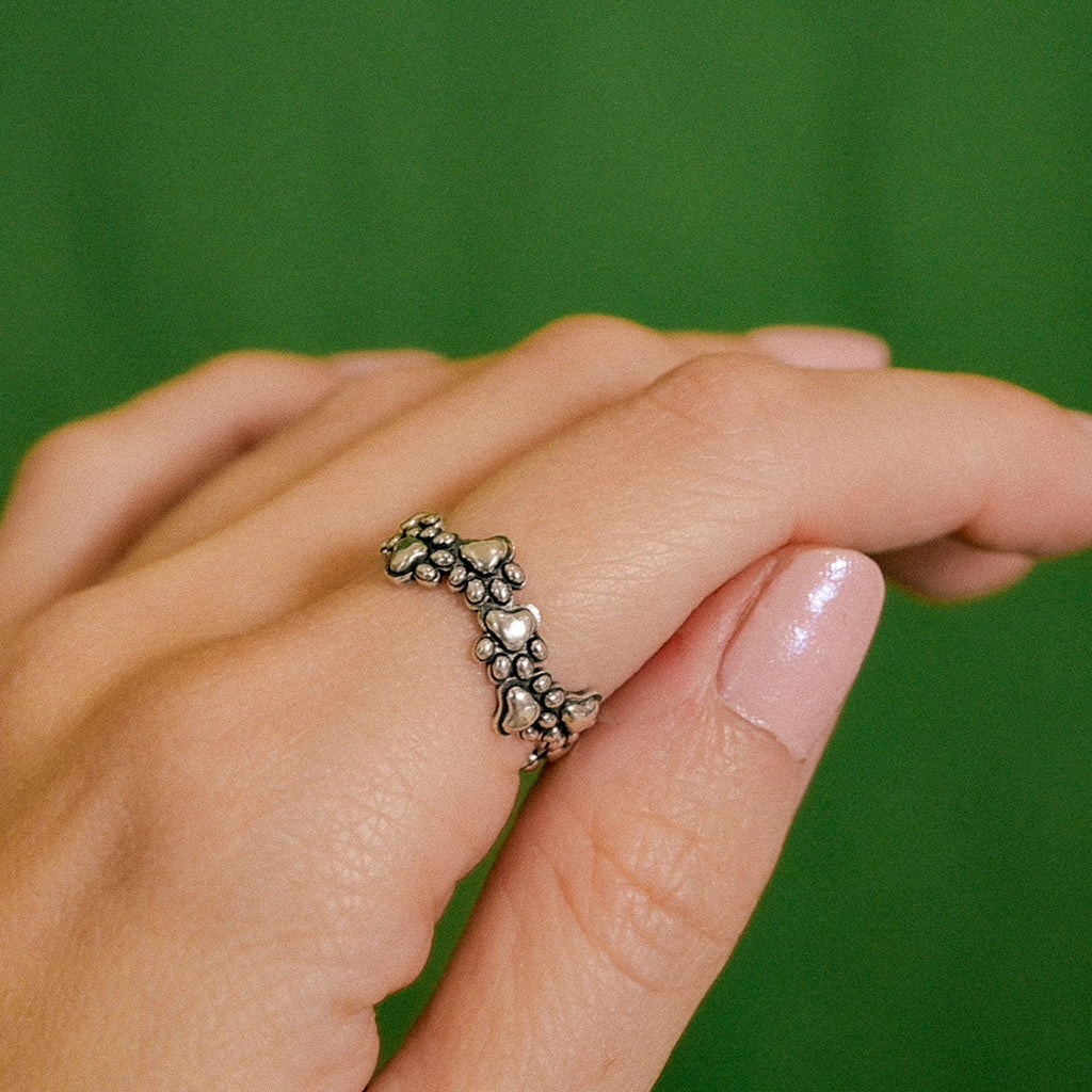 Antiqued Sterling Silver Pet Paw Ring - Stacking Ring Jewelry, Size 6