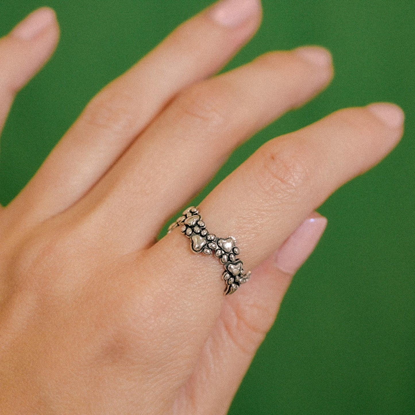 Antiqued Sterling Silver Pet Paw Ring - Stacking Ring Jewelry, Size 6