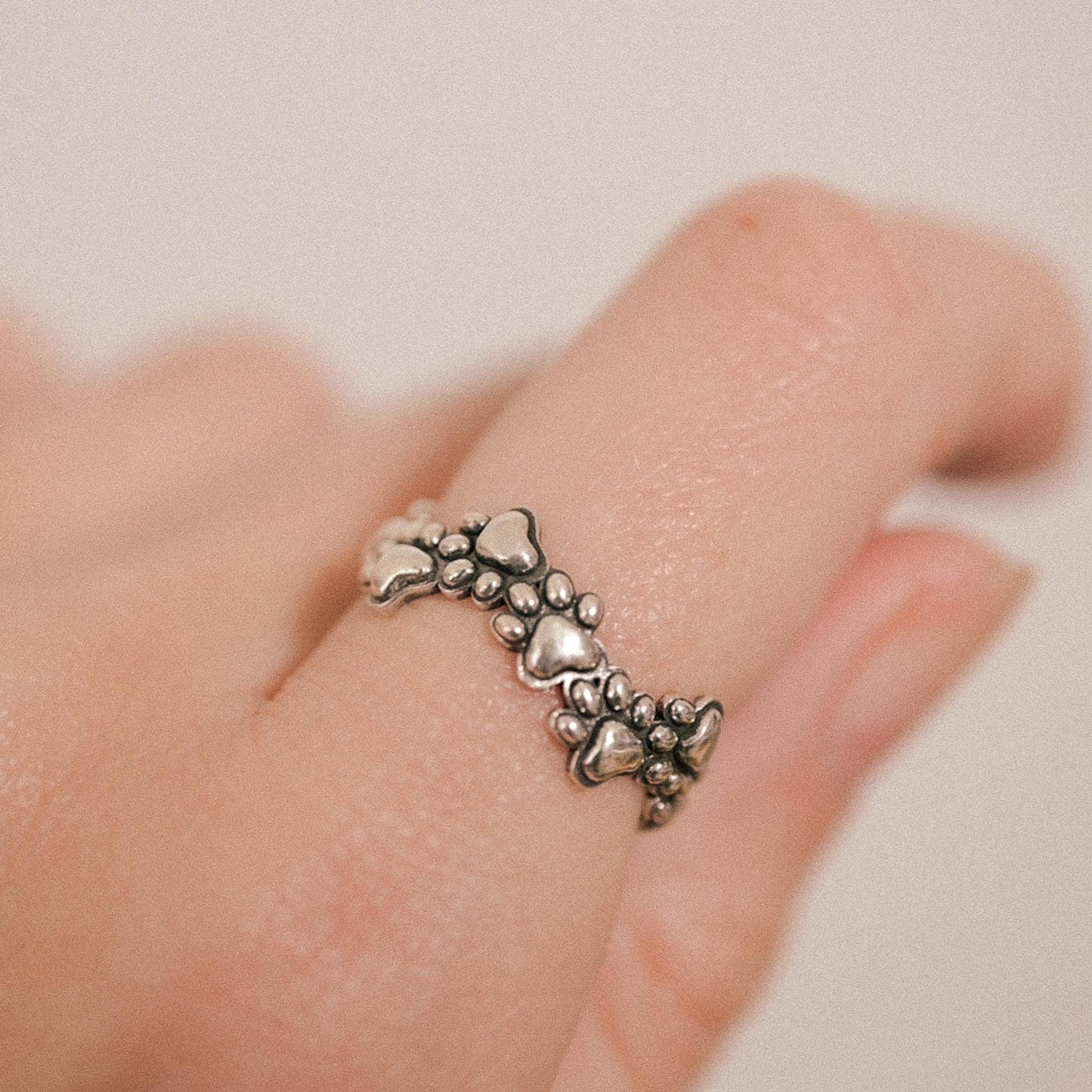 Antiqued Sterling Silver Pet Paw Ring - Stacking Ring Jewelry, Size 6