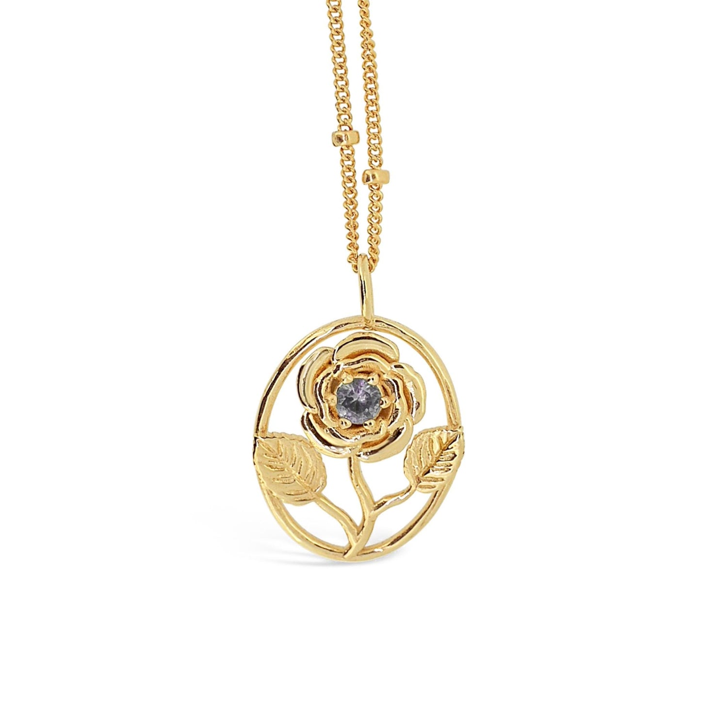 Rose Flower Necklace - Personalized Jewelry - June Birth Month Flower Gift, 14K Gold Plate with a Beaded Gold Filled chain