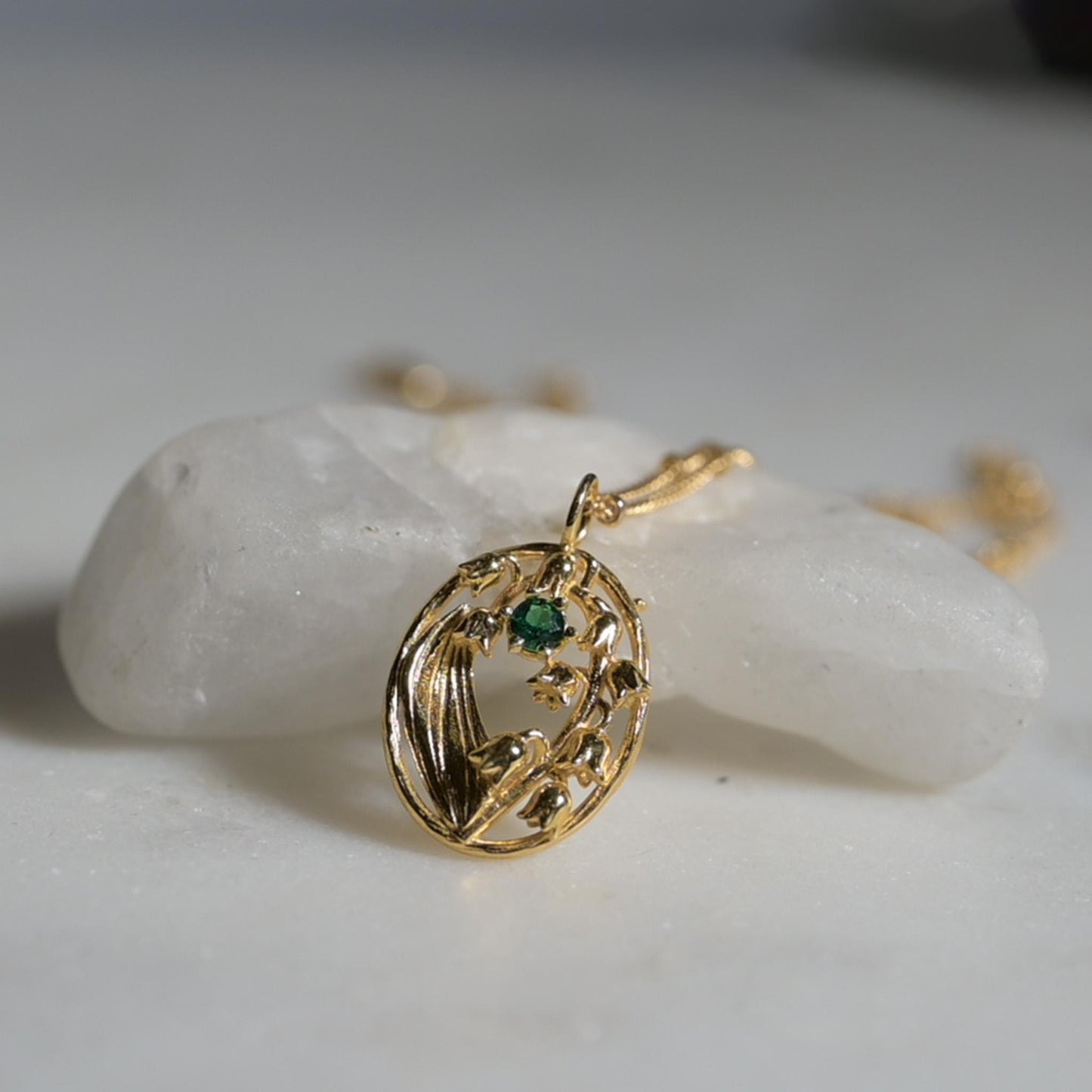 Lily of the Valley Flower Necklace - Personalized Jewelry - May Birth Month Flower Gift, 14K Gold Plate with a Beaded Gold Filled chain