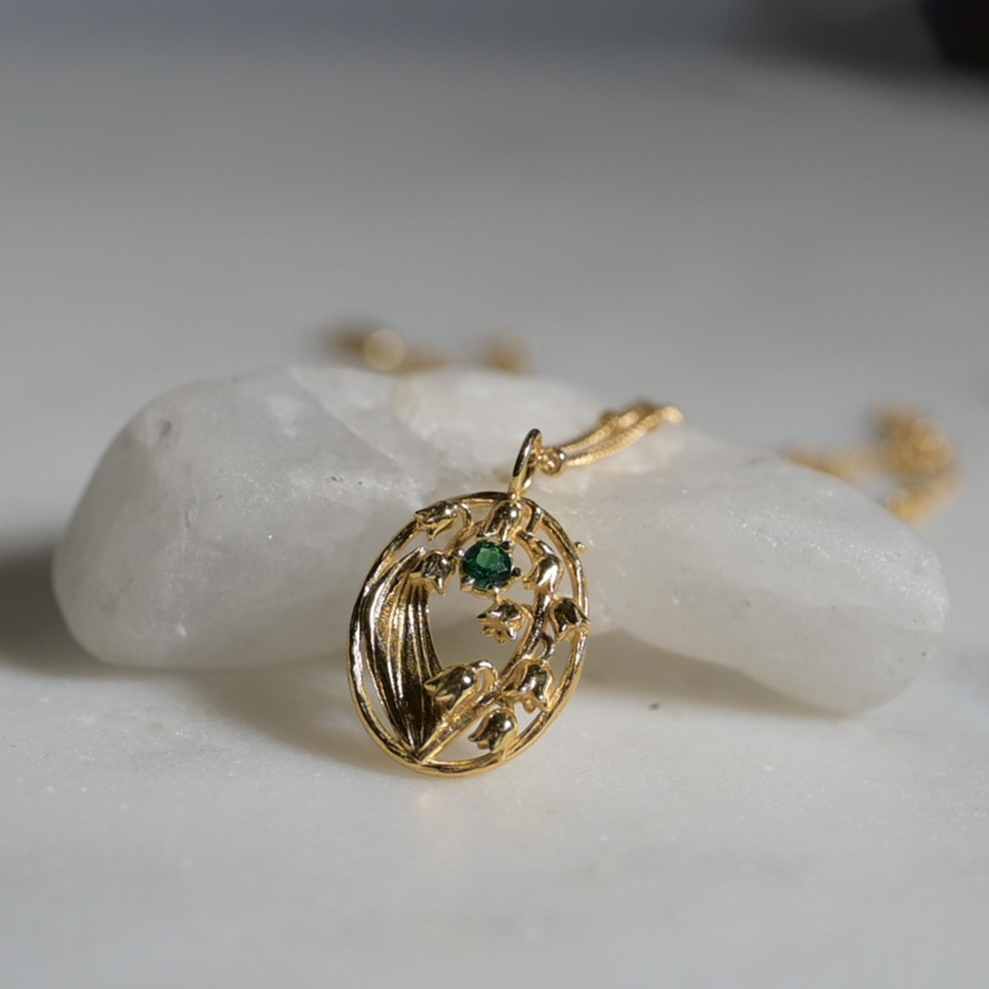 Lily of the Valley Flower Necklace - Personalized Jewelry - May Birth Month Flower Gift, 14K Gold Plate with a Beaded Gold Filled chain