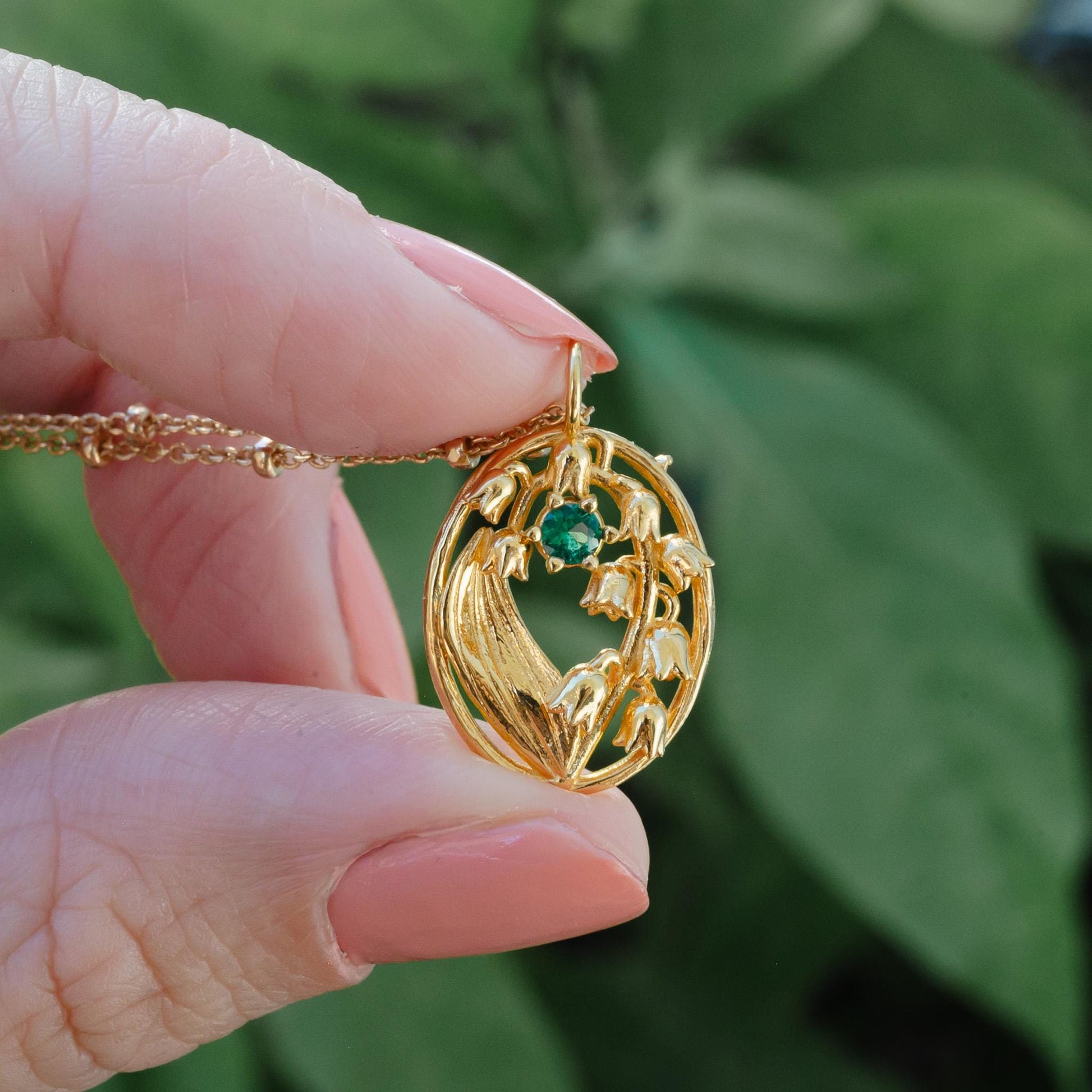 Lily of the Valley Flower Necklace - Personalized Jewelry - May Birth Month Flower Gift, 14K Gold Plate with a Beaded Gold Filled chain