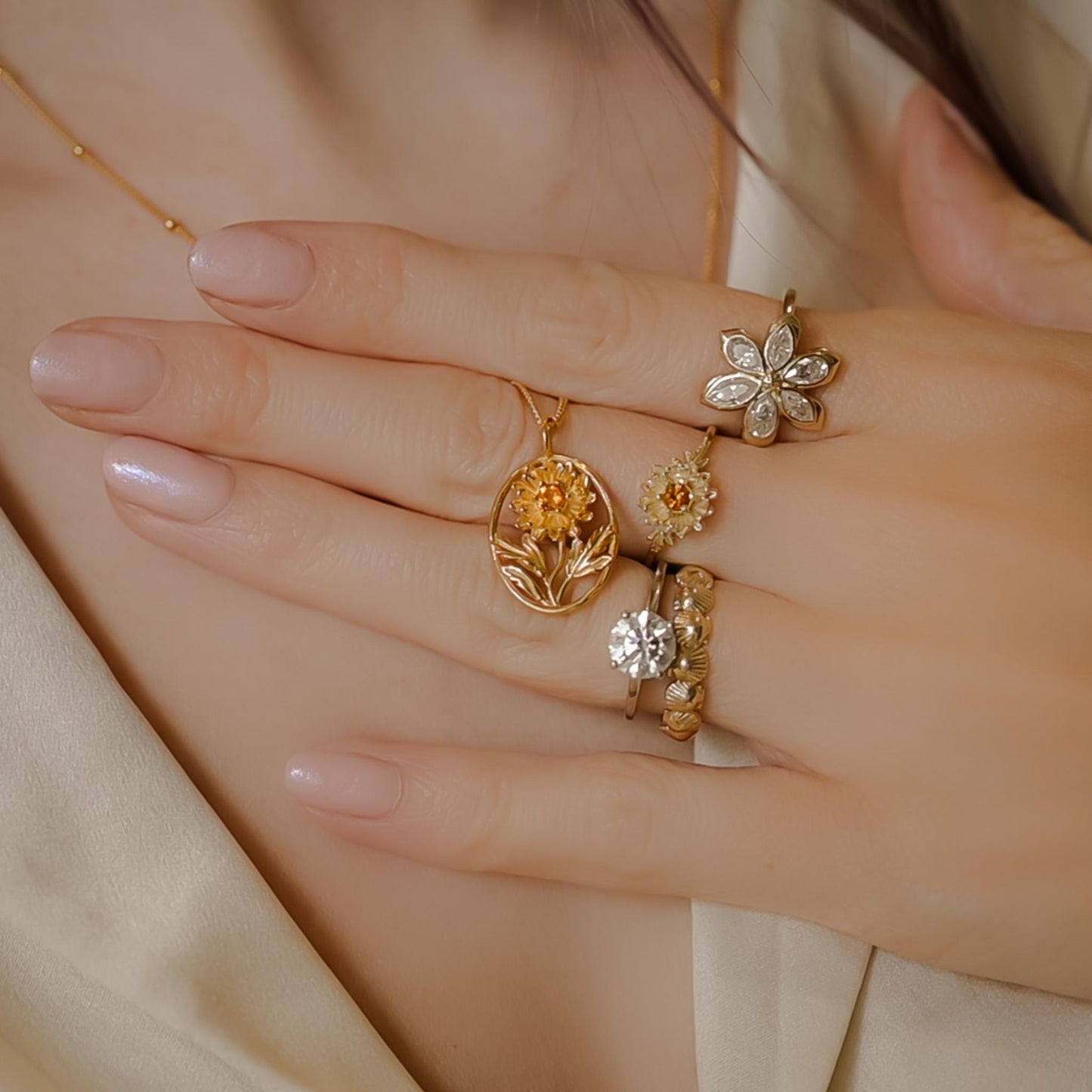 Chrysanthemum Flower Necklace - Personalized Jewelry - November Birth Month Flower Gift, 14K Gold Plate with a Beaded Gold Filled chain