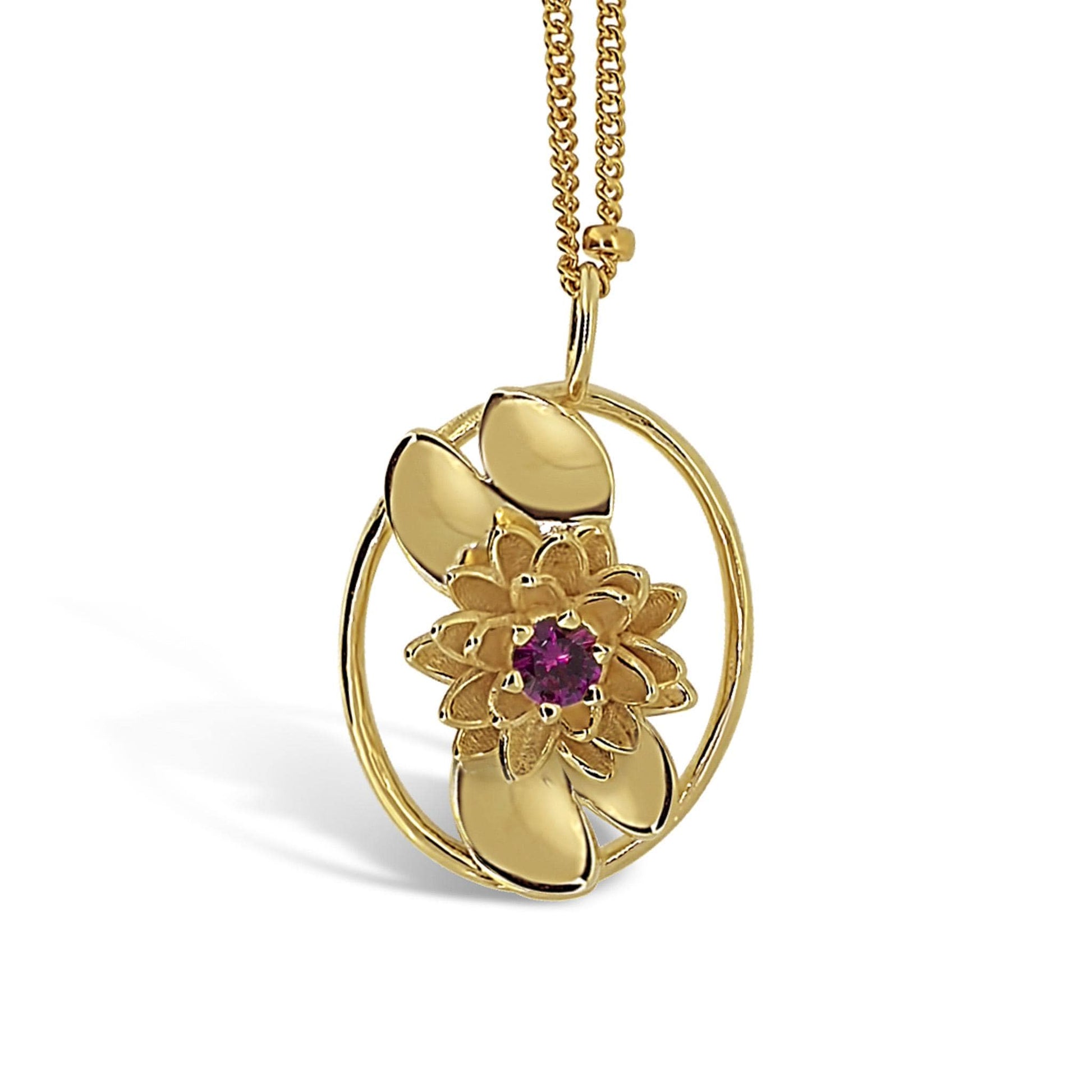 Water Lily - Personalized Jewelry - July Birth Month Flower Gift, 14K Gold Plate with a Beaded Gold Filled chain