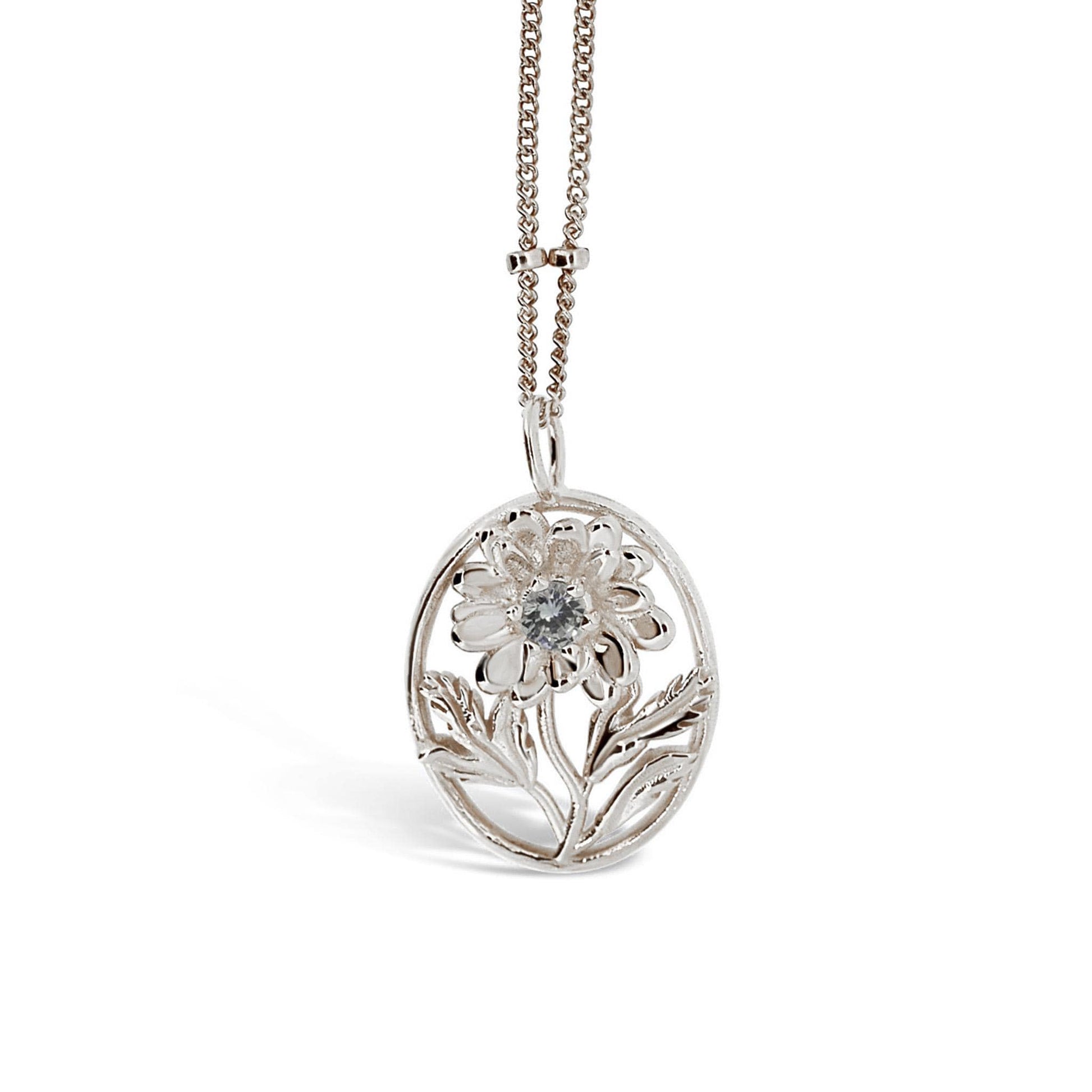 Daisy- Personalized Jewelry - April Birth Month Flower Gift, 14K Gold Plate with a Beaded Gold Filled chain