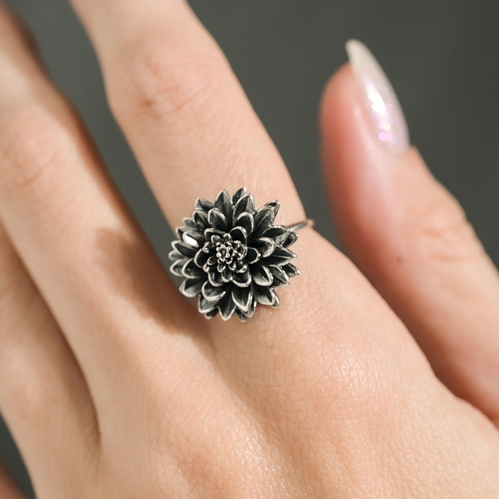 Dahlia flower in antique silver