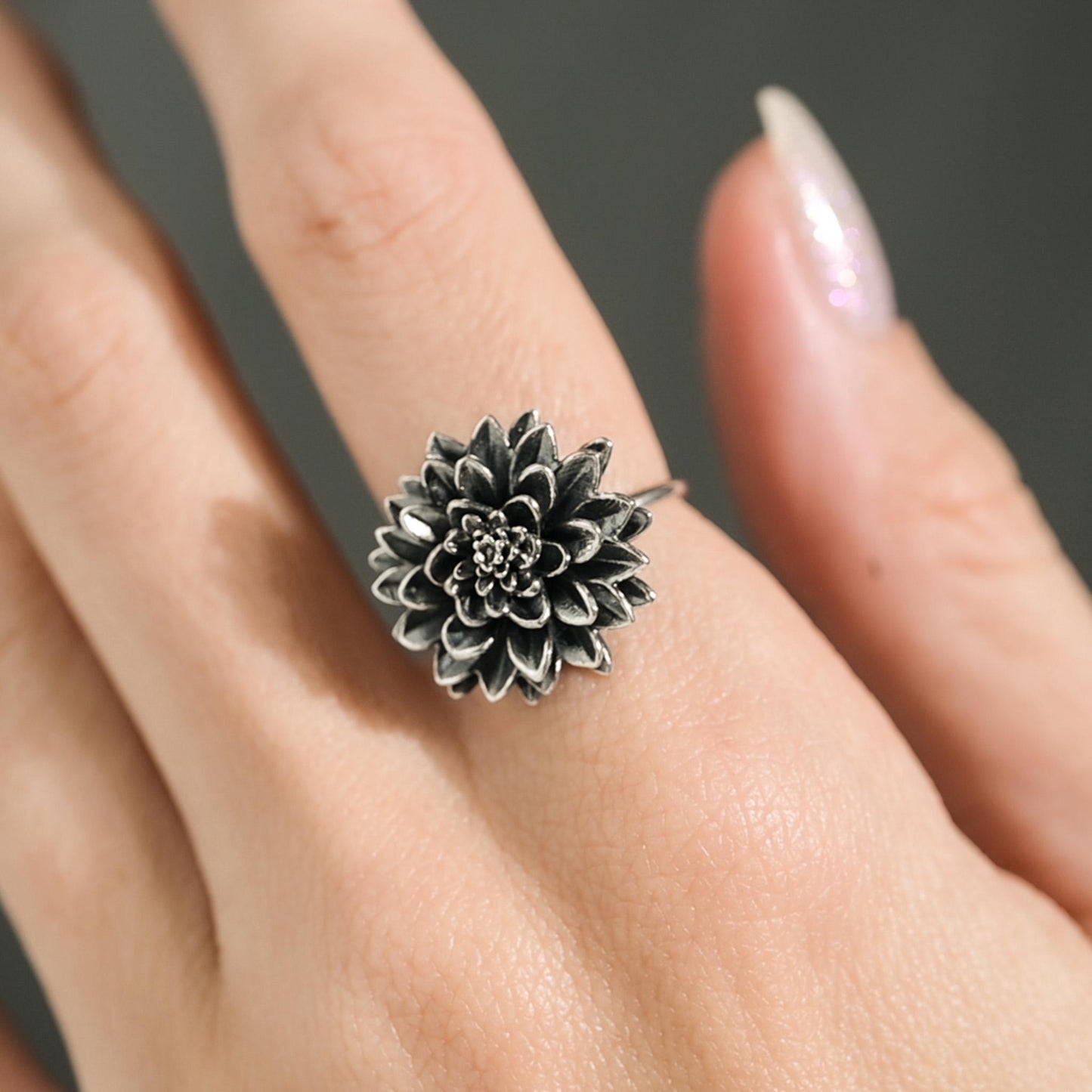 Dahlia flower in antique silver