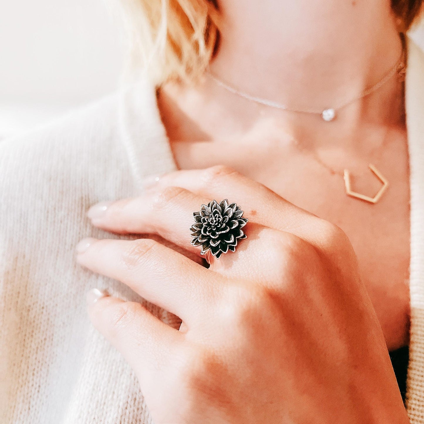 Dahlia flower in antique silver