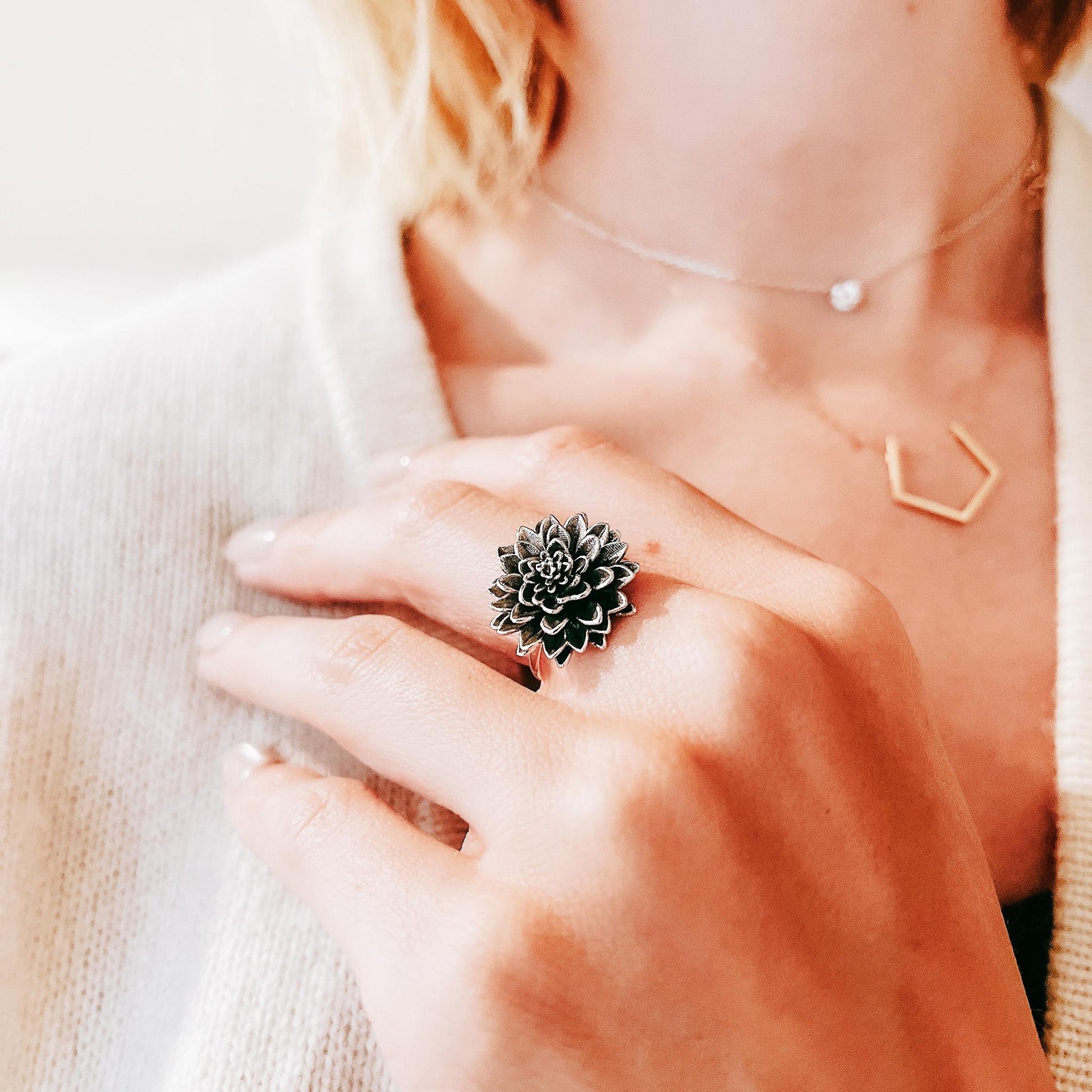 Dahlia flower in antique silver