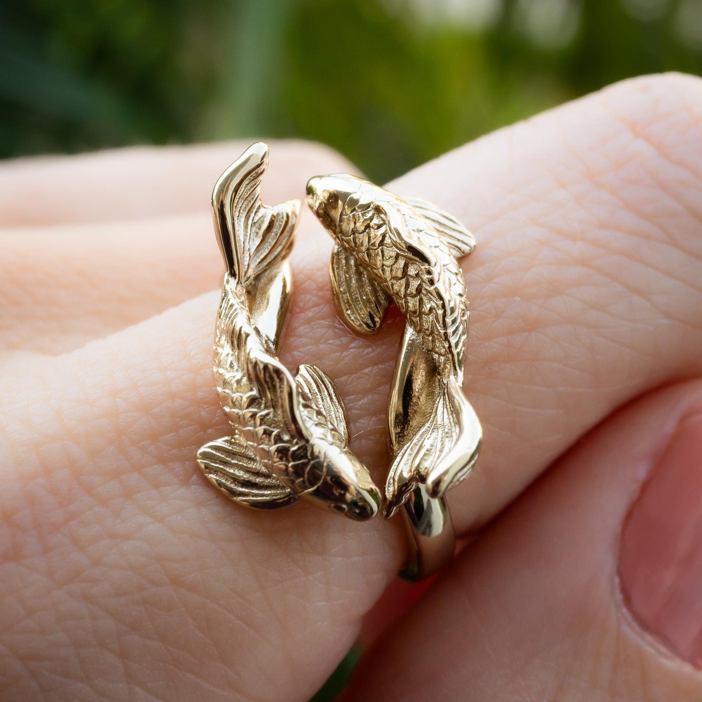 Koi Fish Ring: 3D Printed Sterling Silver Adjustable Band