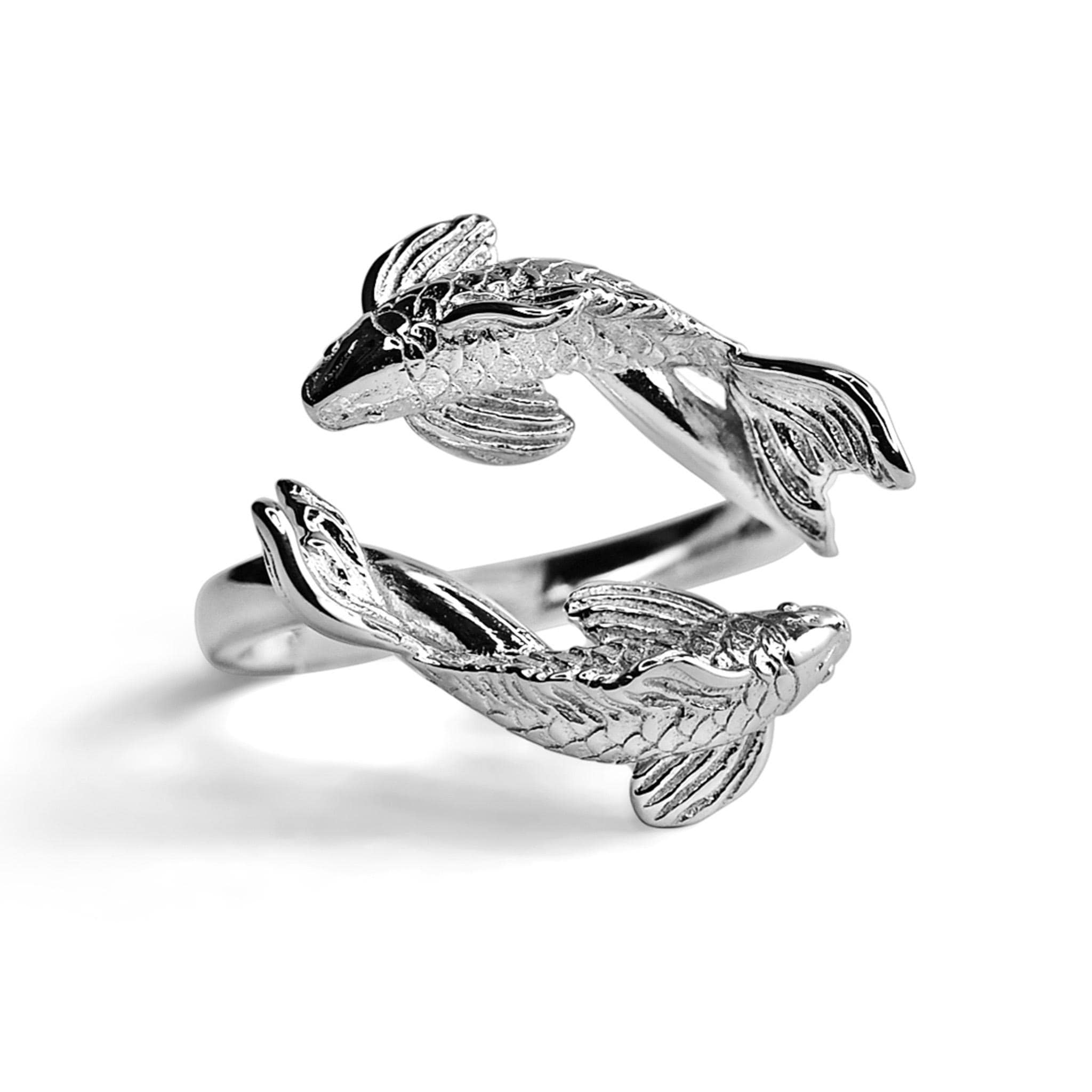 Koi Fish Ring: 3D Printed Sterling Silver Adjustable Band