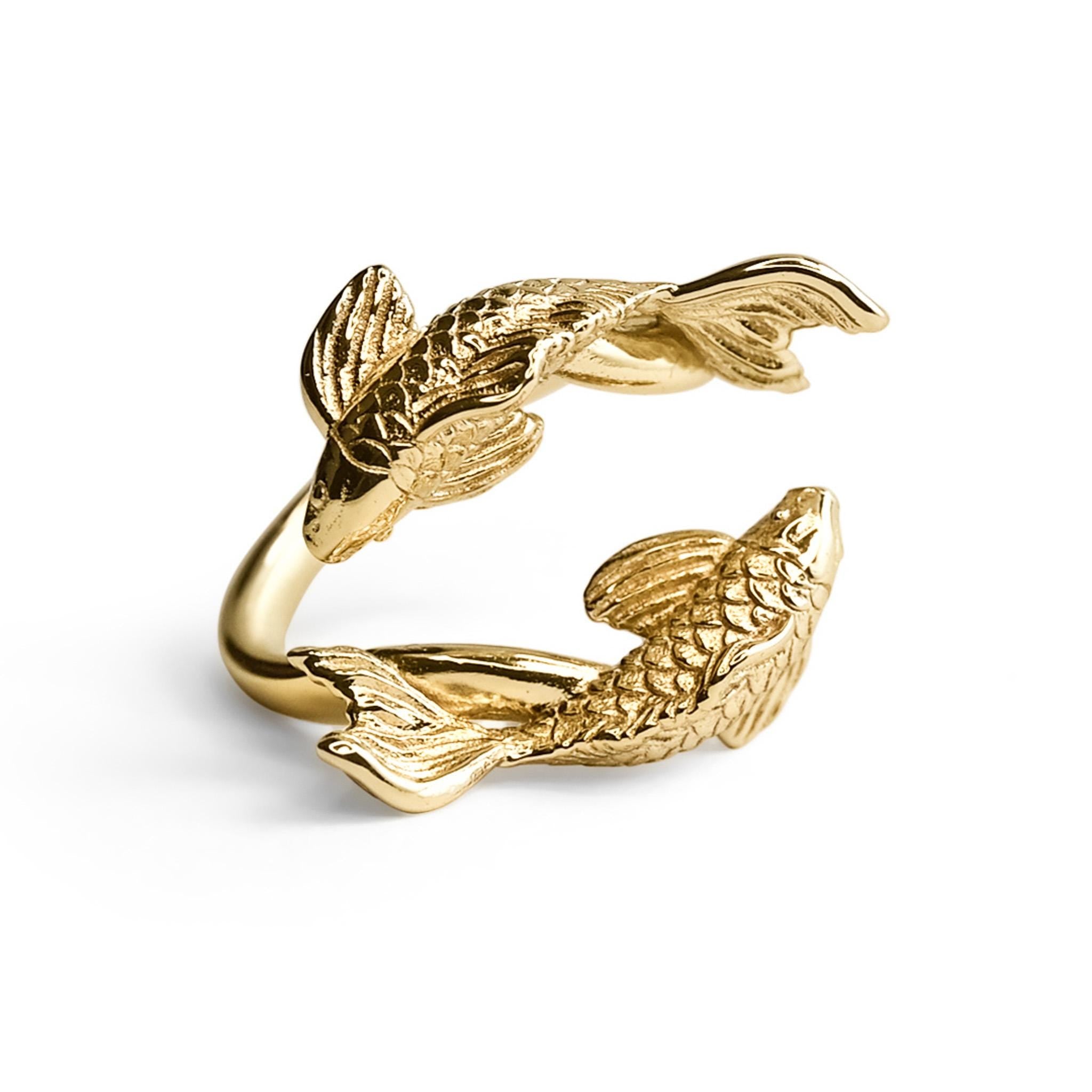 Koi Fish Ring: 3D Printed Sterling Silver Adjustable Band