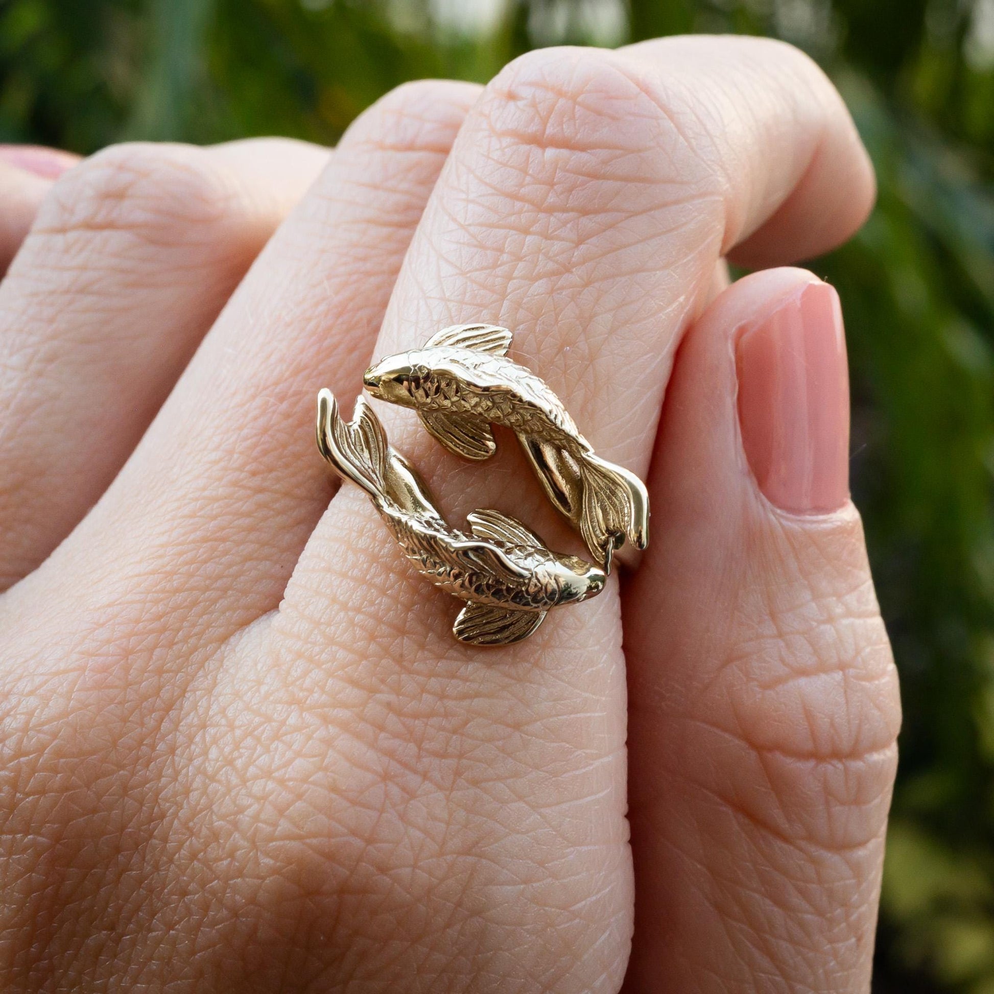 Koi Fish Ring: 3D Printed Sterling Silver Adjustable Band