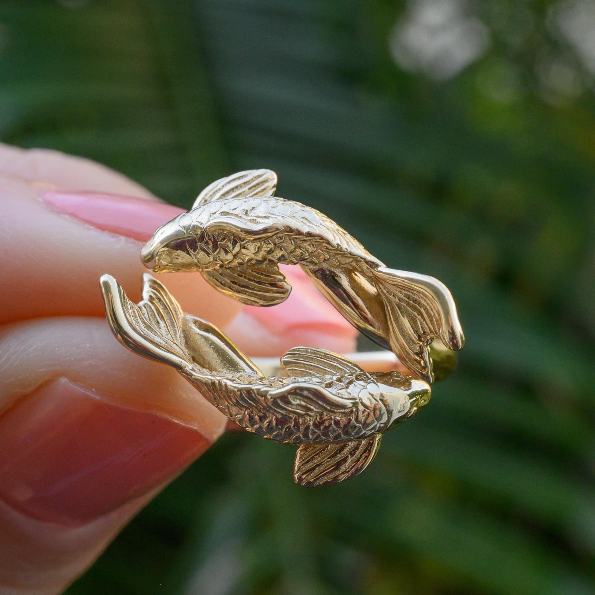 Koi Fish Ring: 3D Printed Sterling Silver Adjustable Band