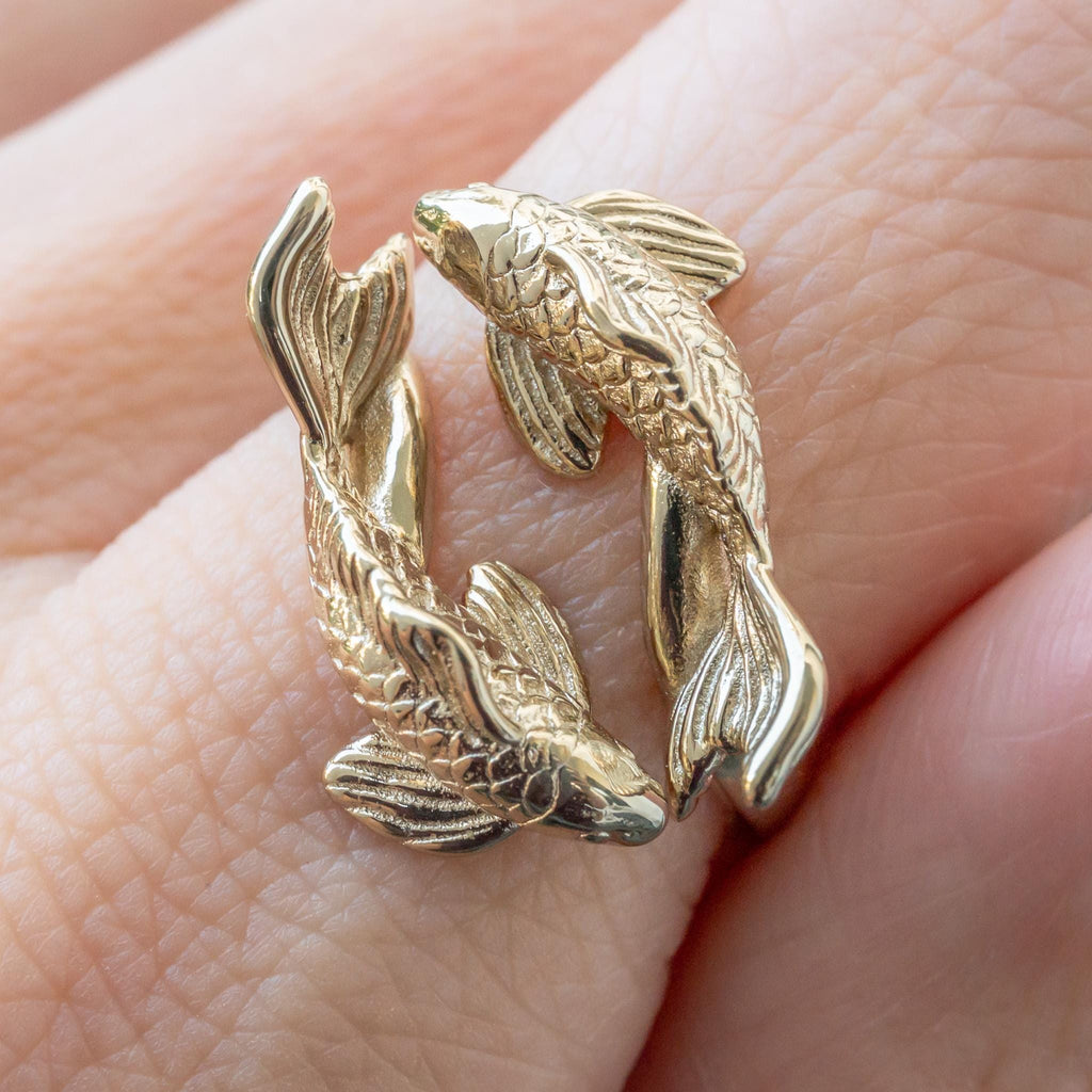 Koi Fish Ring: 3D Printed Sterling Silver Adjustable Band