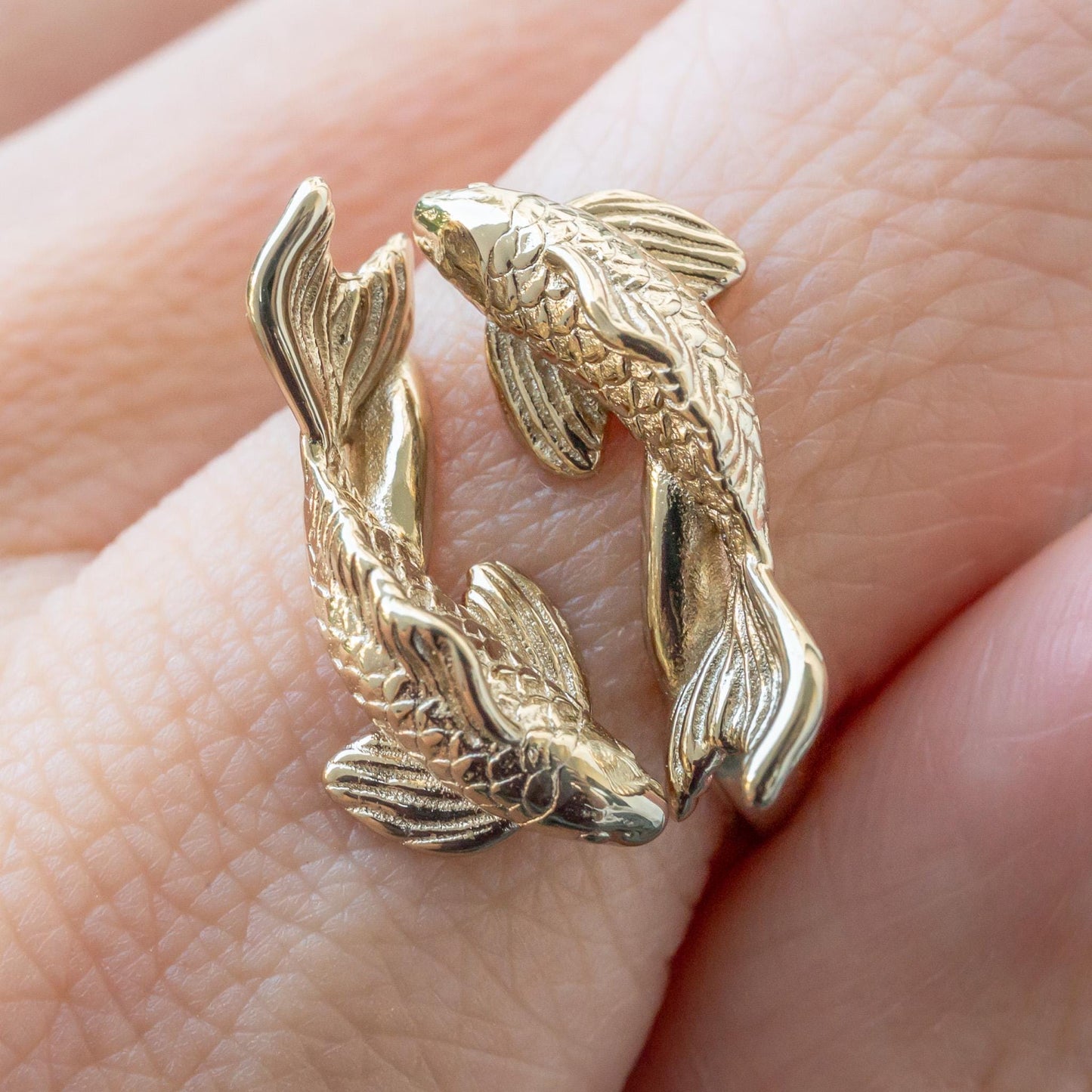 Koi Fish Ring: 3D Printed Sterling Silver Adjustable Band