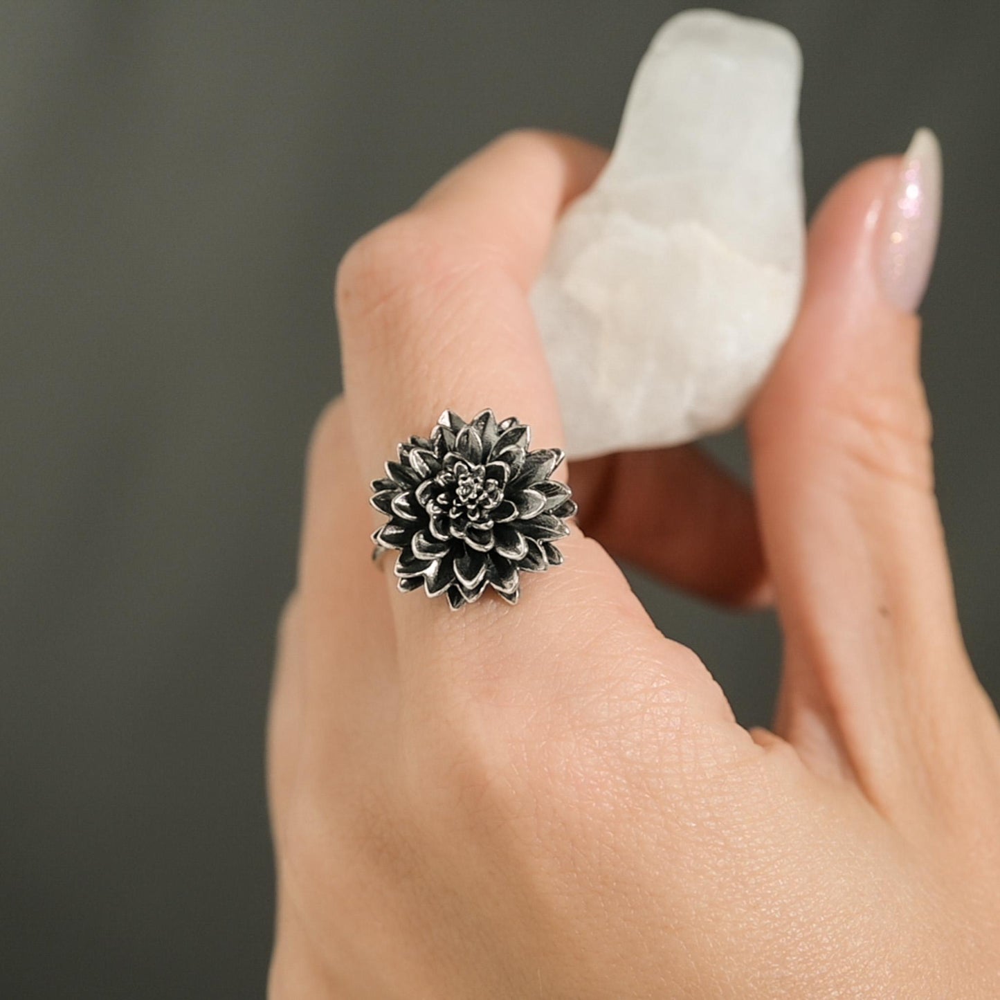 Dahlia flower in antique silver