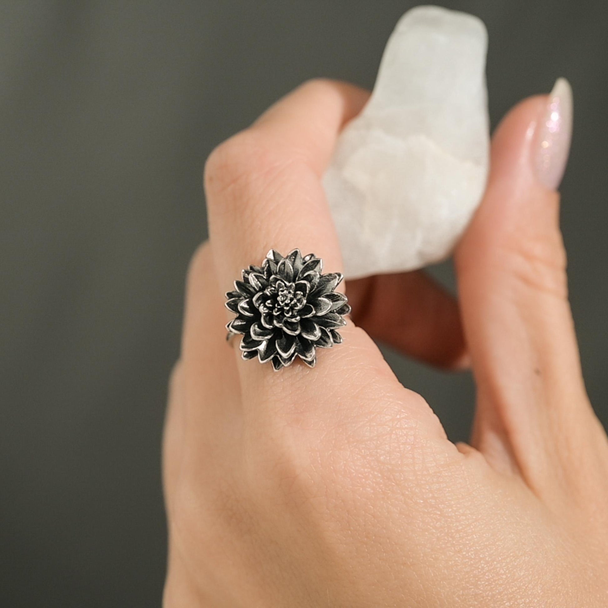 Dahlia flower in antique silver
