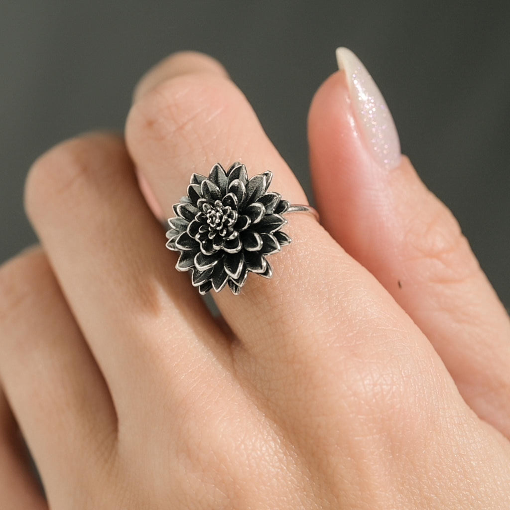Dahlia flower in antique silver