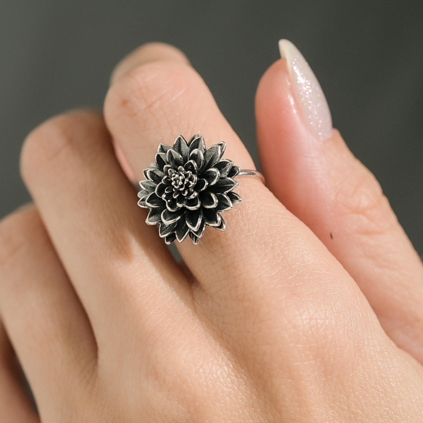 Dahlia flower in antique silver