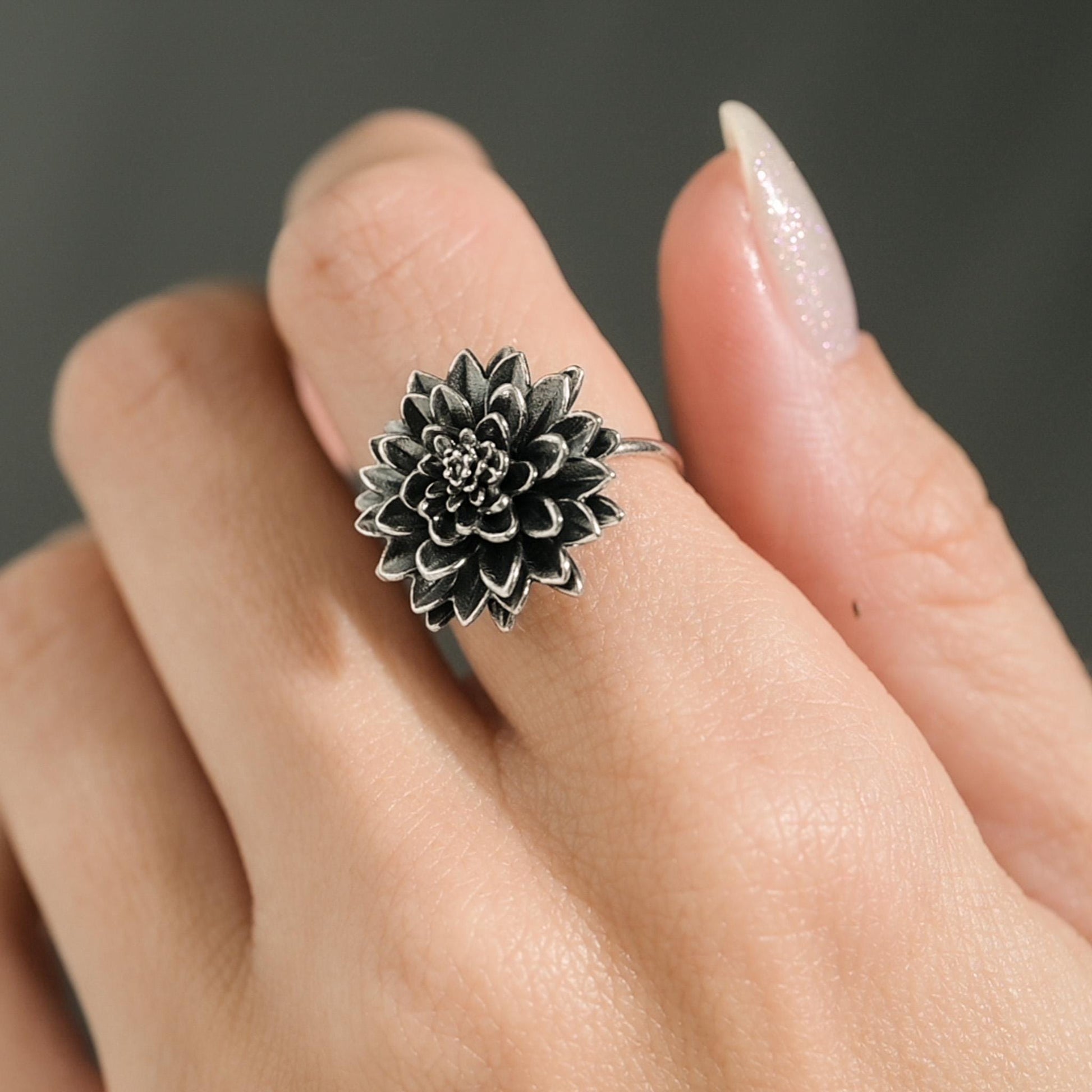 Dahlia flower in antique silver