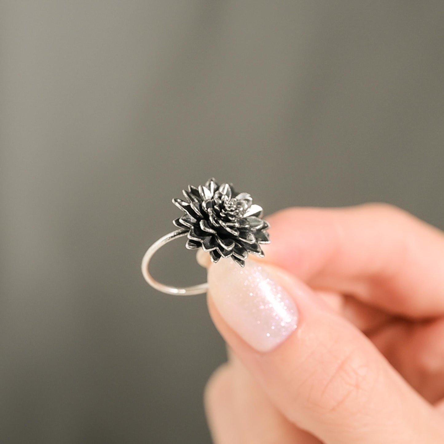 Dahlia flower in antique silver
