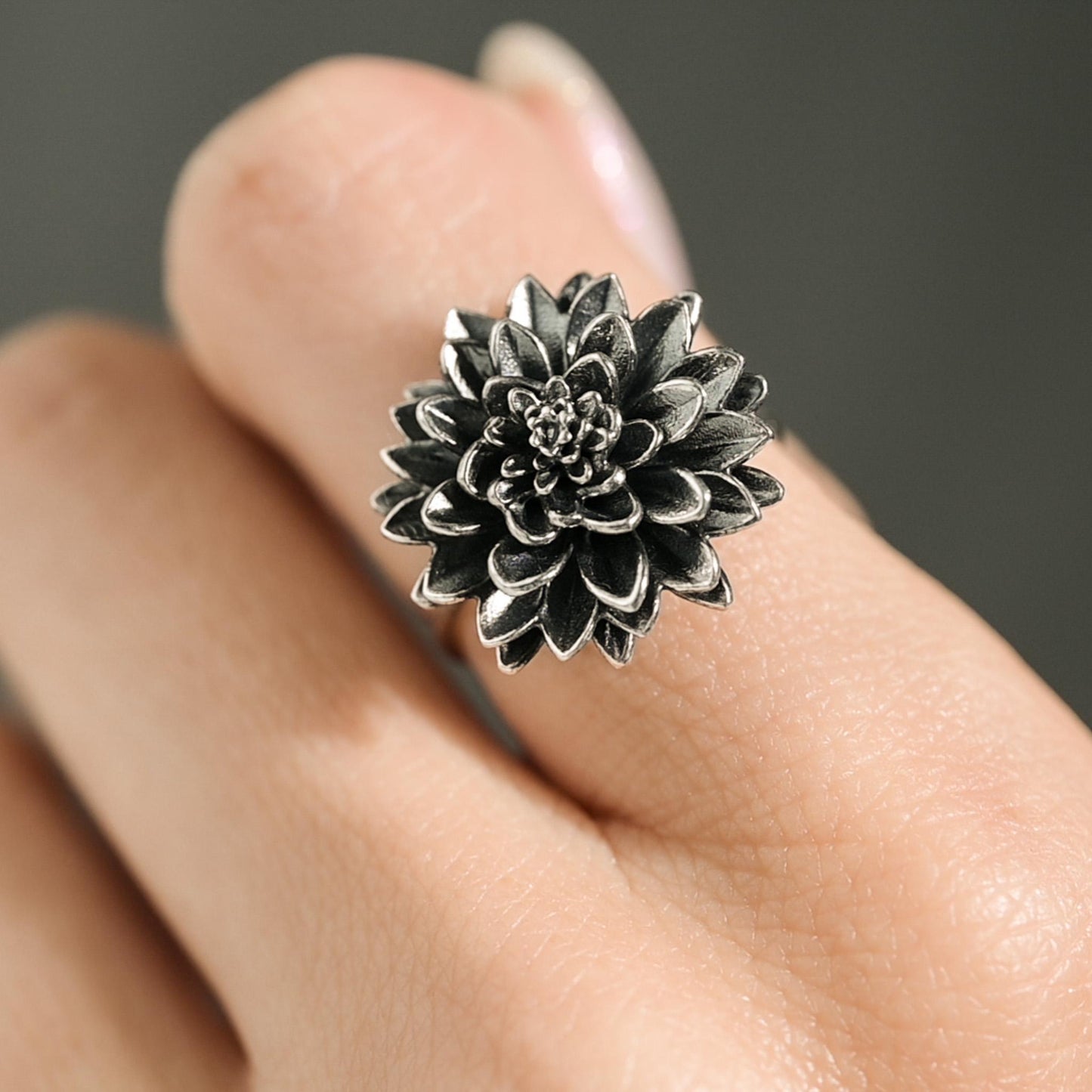 Dahlia flower in antique silver