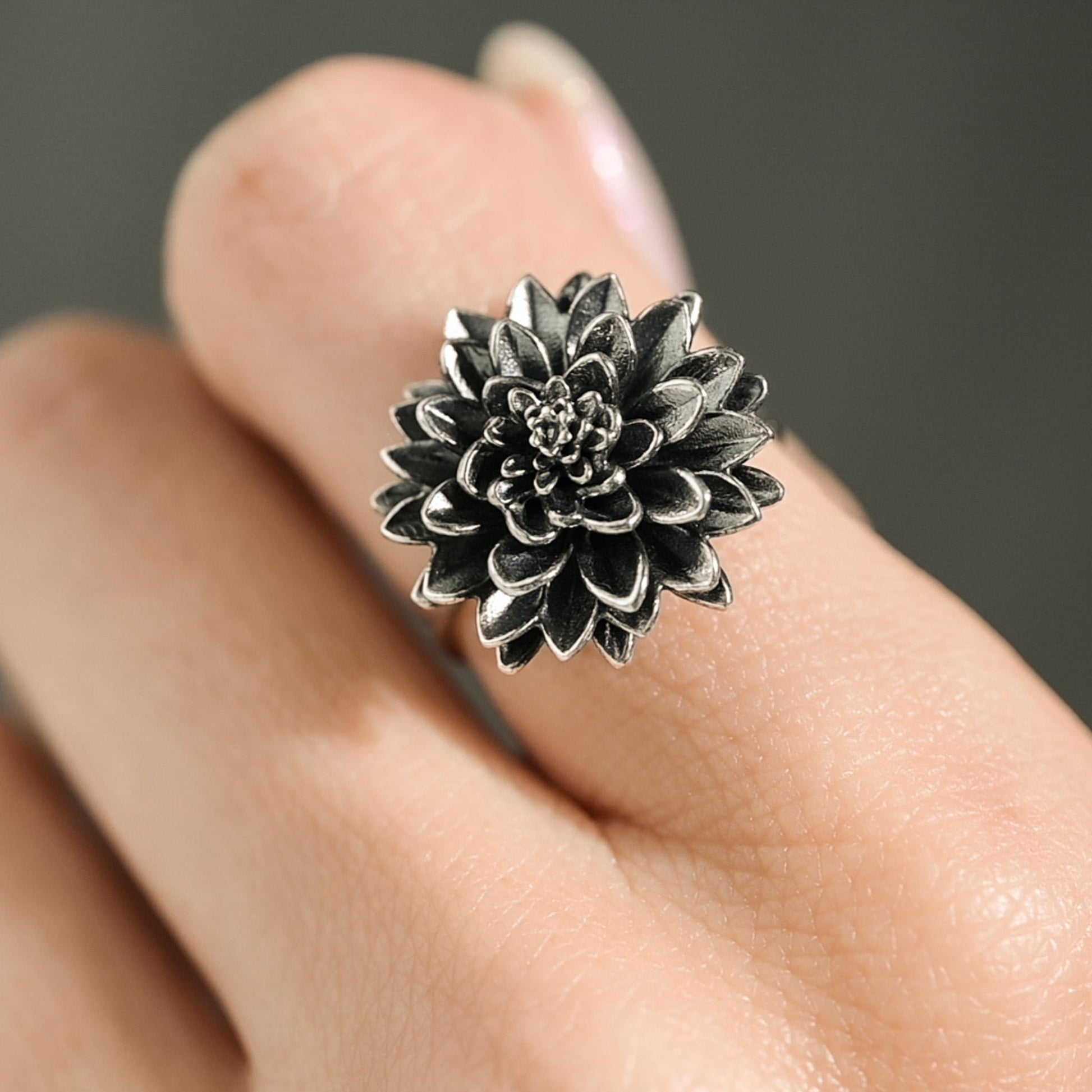 Dahlia flower in antique silver