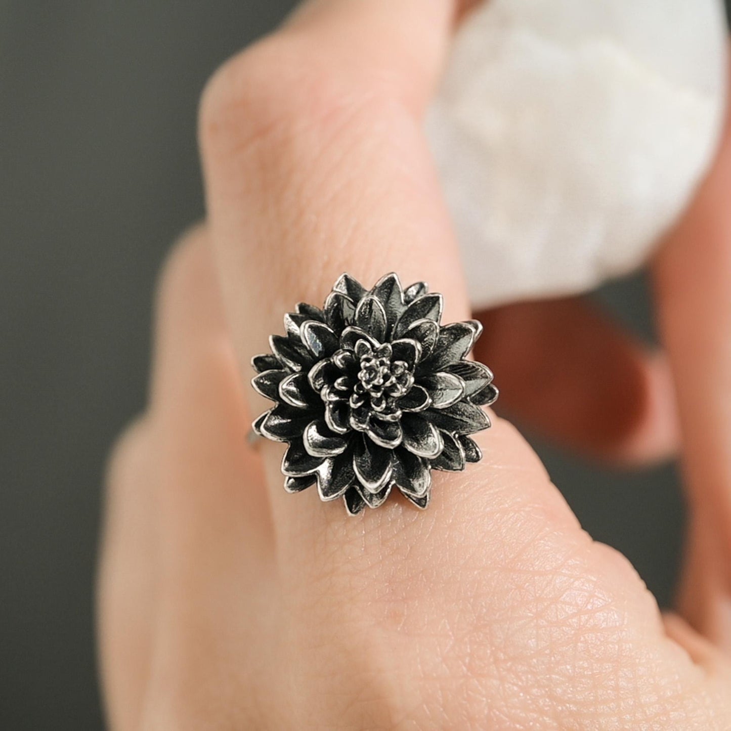 Dahlia flower in antique silver