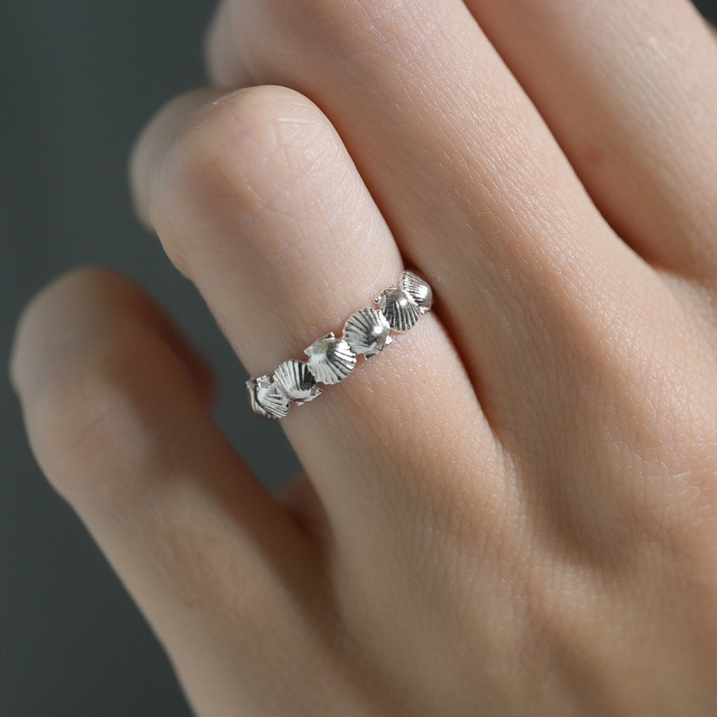 Dainty Seashell Ring: 14k Gold, Sterling Silver, or Gold Plate Ocean Band