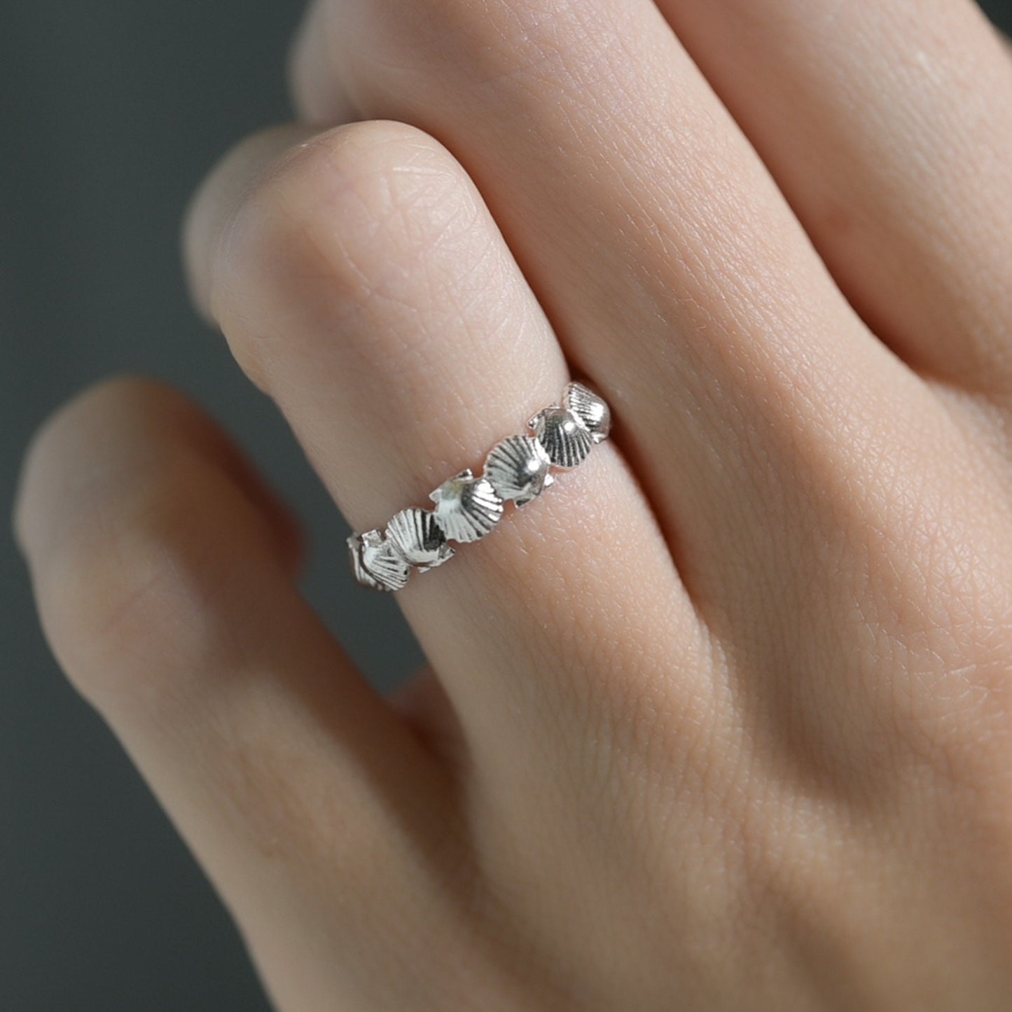 Dainty Seashell Ring: 14k Gold, Sterling Silver, or Gold Plate Ocean Band