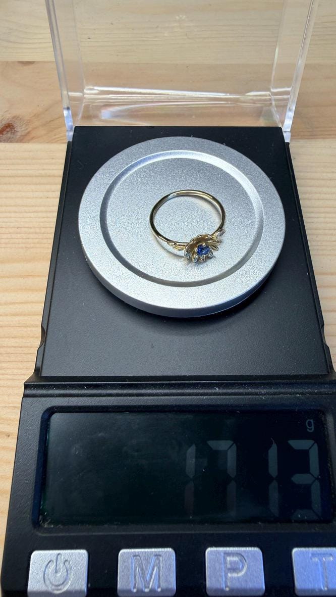 Sapphire Aster Flower Ring, Size 6