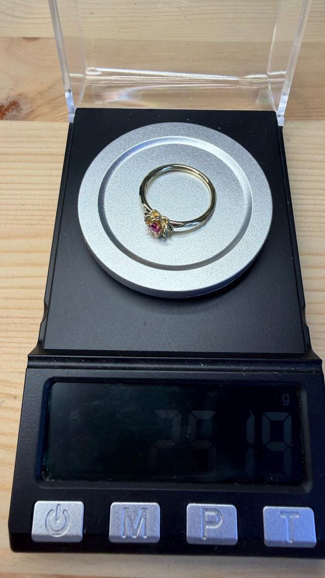 14k Gold Water Lily Ruby Ring: July Birth Flower Ring -Size 7