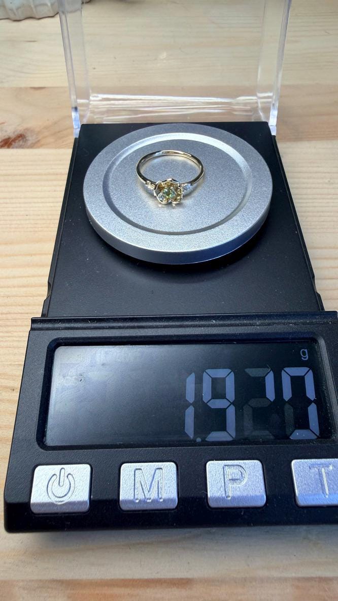14K Solid Gold Poppy Ring: Dainty Peridot Floral Ring, Size 6