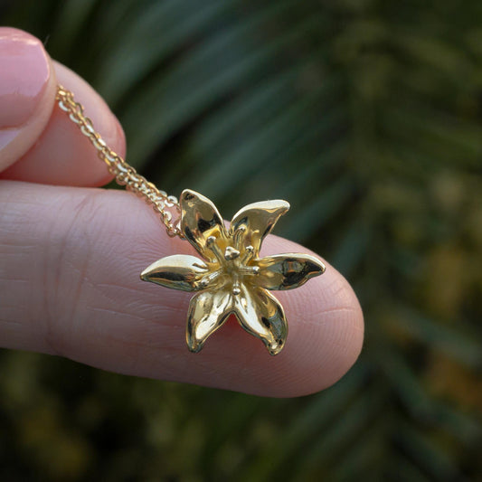 Lily Pendant Necklace: 3D Printed Floral Jewelry, Gold Plate, Silver, Vermeil