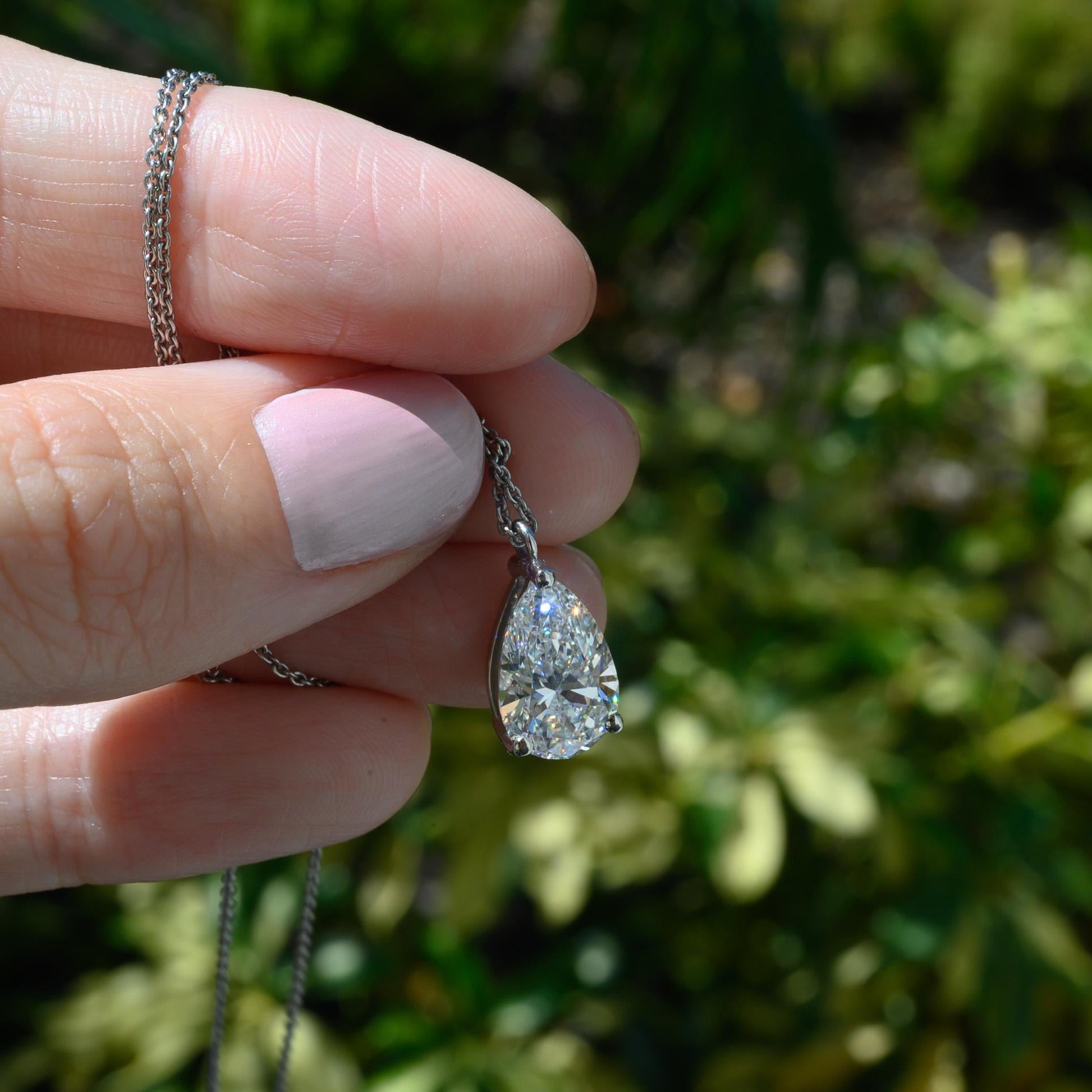 3.02ct Lab Grown Pear Diamond Necklace Platinum, E VS1 IGI Certified Solitaire Pendant, 15.75" Dainty Fine Jewelry Gift