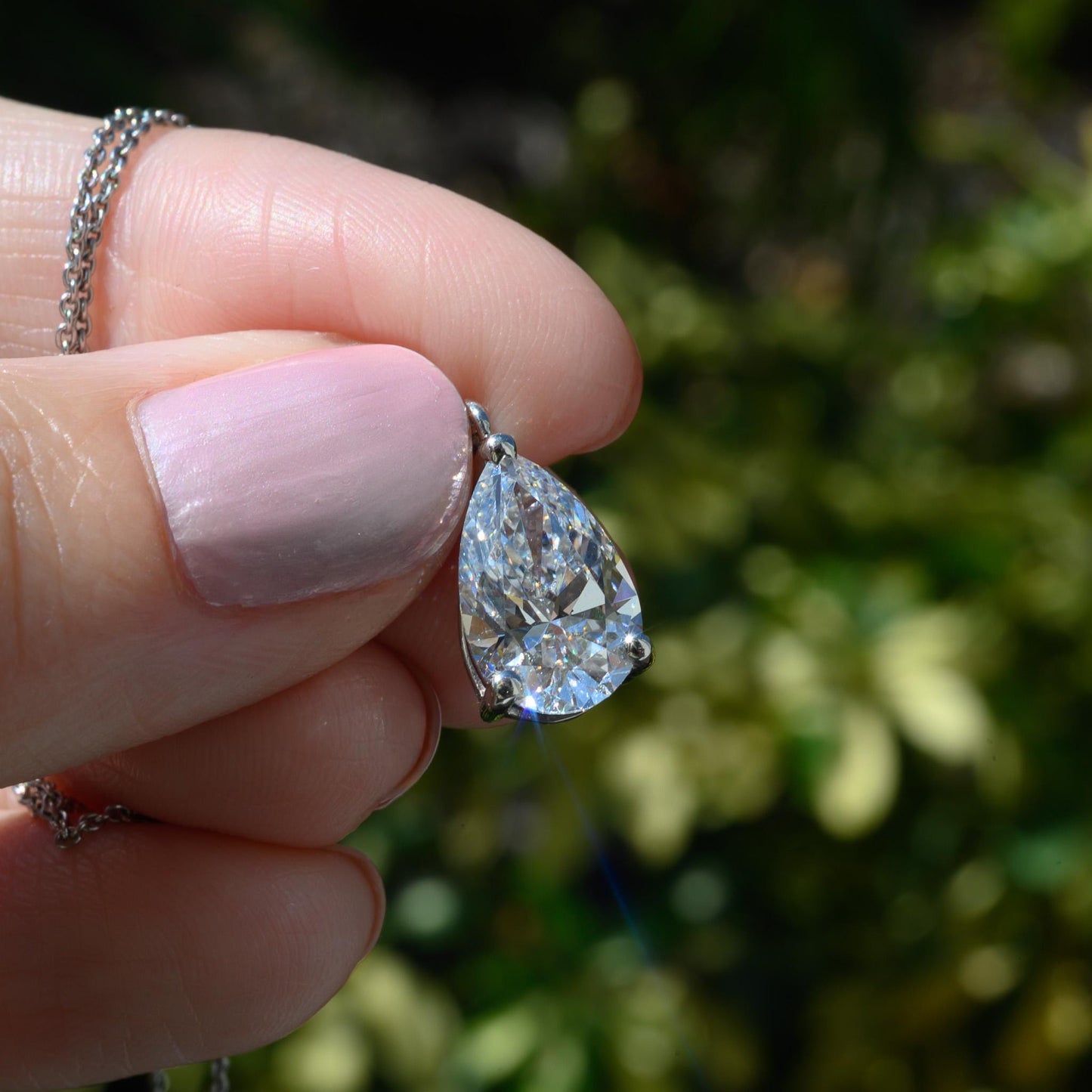 3.02ct Lab Grown Pear Diamond Necklace Platinum, E VS1 IGI Certified Solitaire Pendant, 15.75" Dainty Fine Jewelry Gift