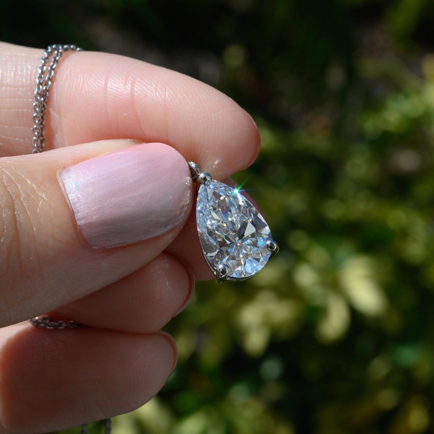 3.02ct Lab Grown Pear Diamond Necklace Platinum, E VS1 IGI Certified Solitaire Pendant, 15.75" Dainty Fine Jewelry Gift